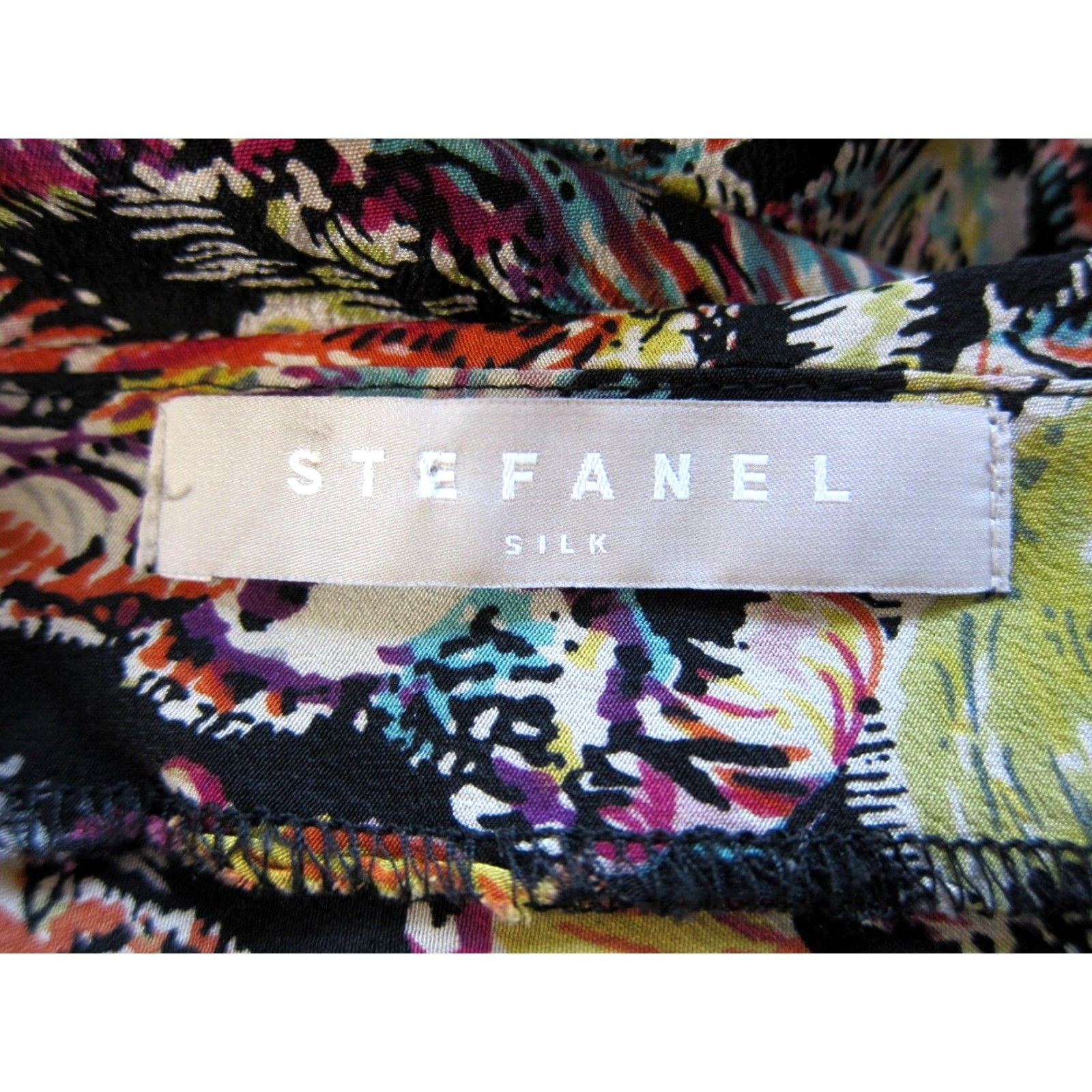 Vintage Stefanel 100% Silk Black Pink Green Floral Sleeveless Tunic Tank Dress 10 Size L / US 10 / IT 46 - 3 Thumbnail