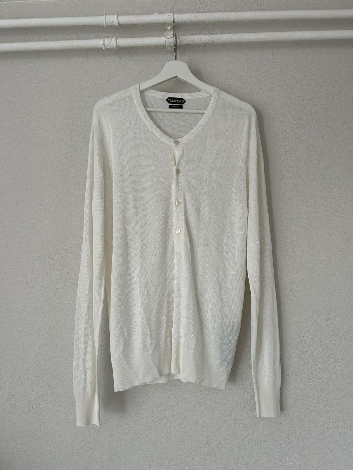 image of Tom Ford Pique Tunic Longsleeve Sweater in White, Men's (Size Large)