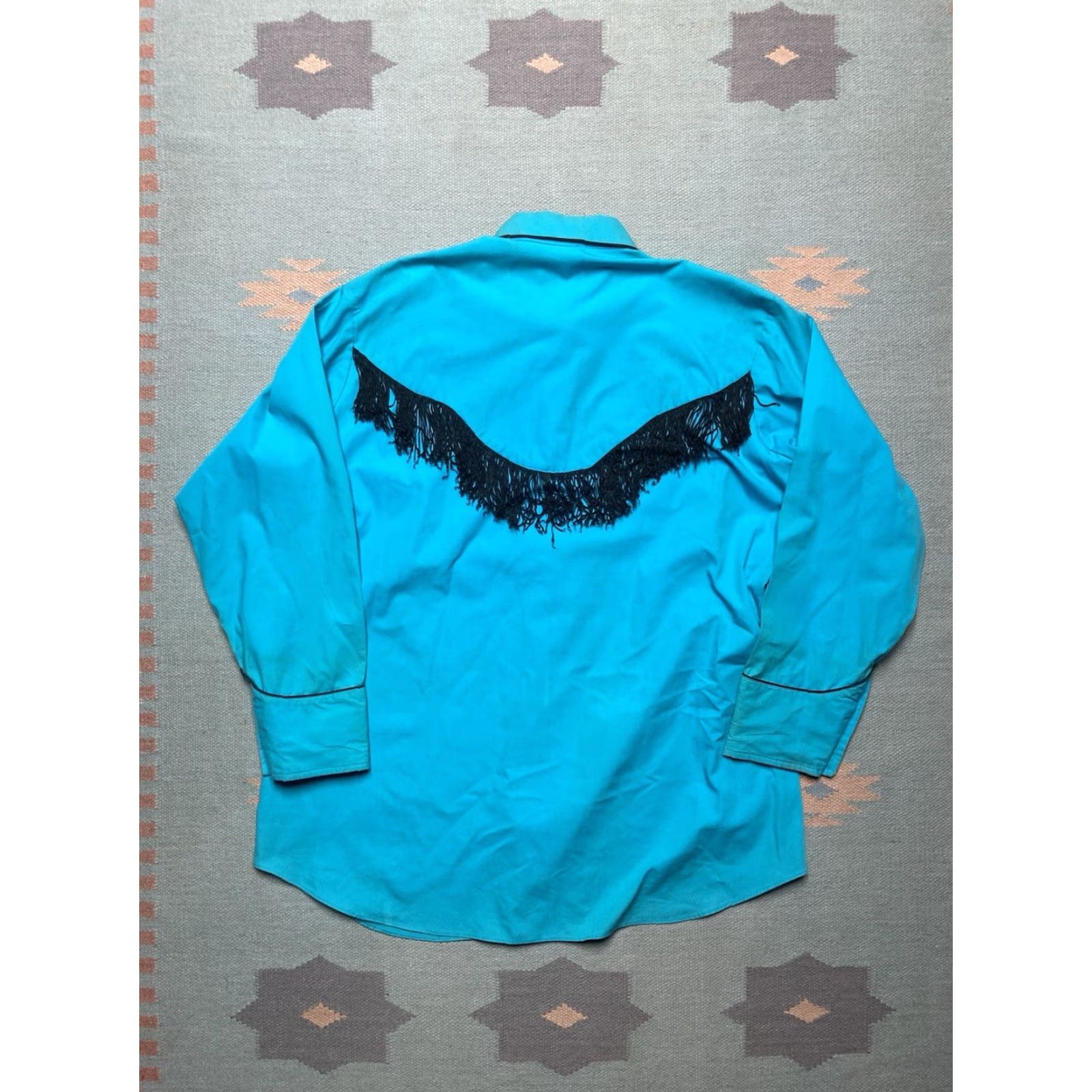 Wrangler VINTAGE Wrangler Pearl snap shirt teal blue fringe tassels western cowboy XL Shirt Mens Long Sleeve Button-Up Size US XL / EU 56 / 4 - 2 Thumbnail