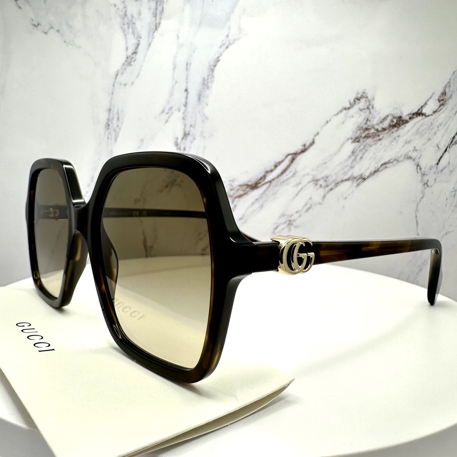 Gucci New GUCCI Sunglasses Brown Square Gold Metal GG Logo Size ONE SIZE - 10 Thumbnail