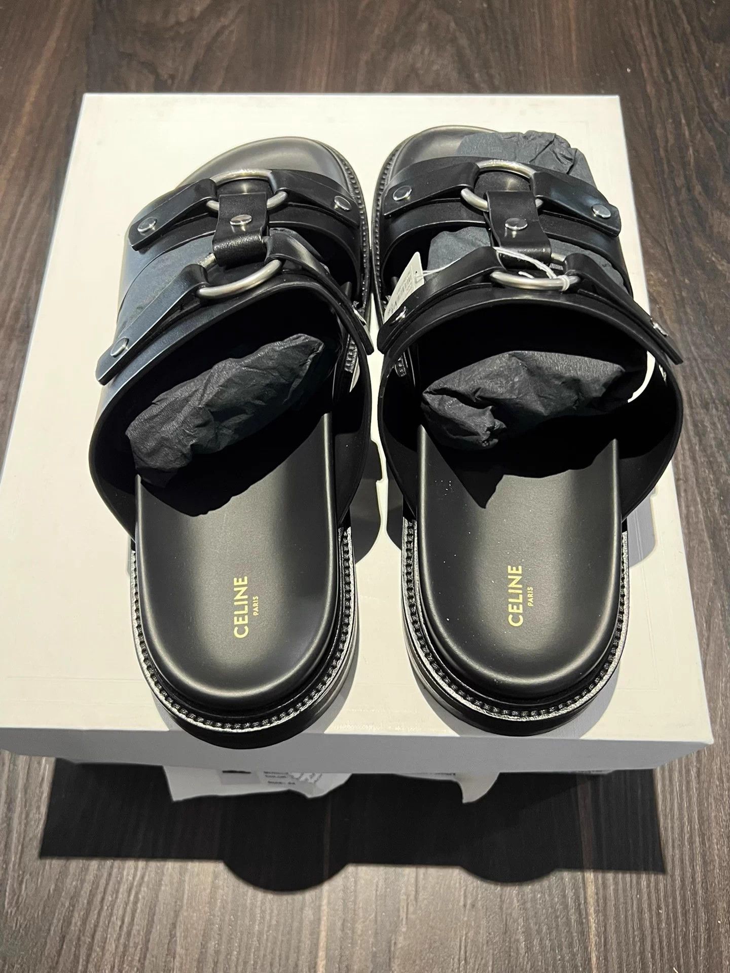 Celine CELINE Black Metal Ring Slippers 44 Vintage Size US 11 / EU 44 - 3 Thumbnail