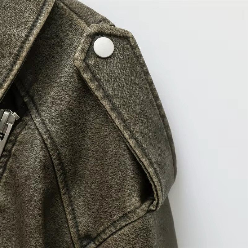 Jean Vintage Loose Zipper Pu Faux Leather Short Jacket Size L / US 10 / IT 46 - 4 Thumbnail