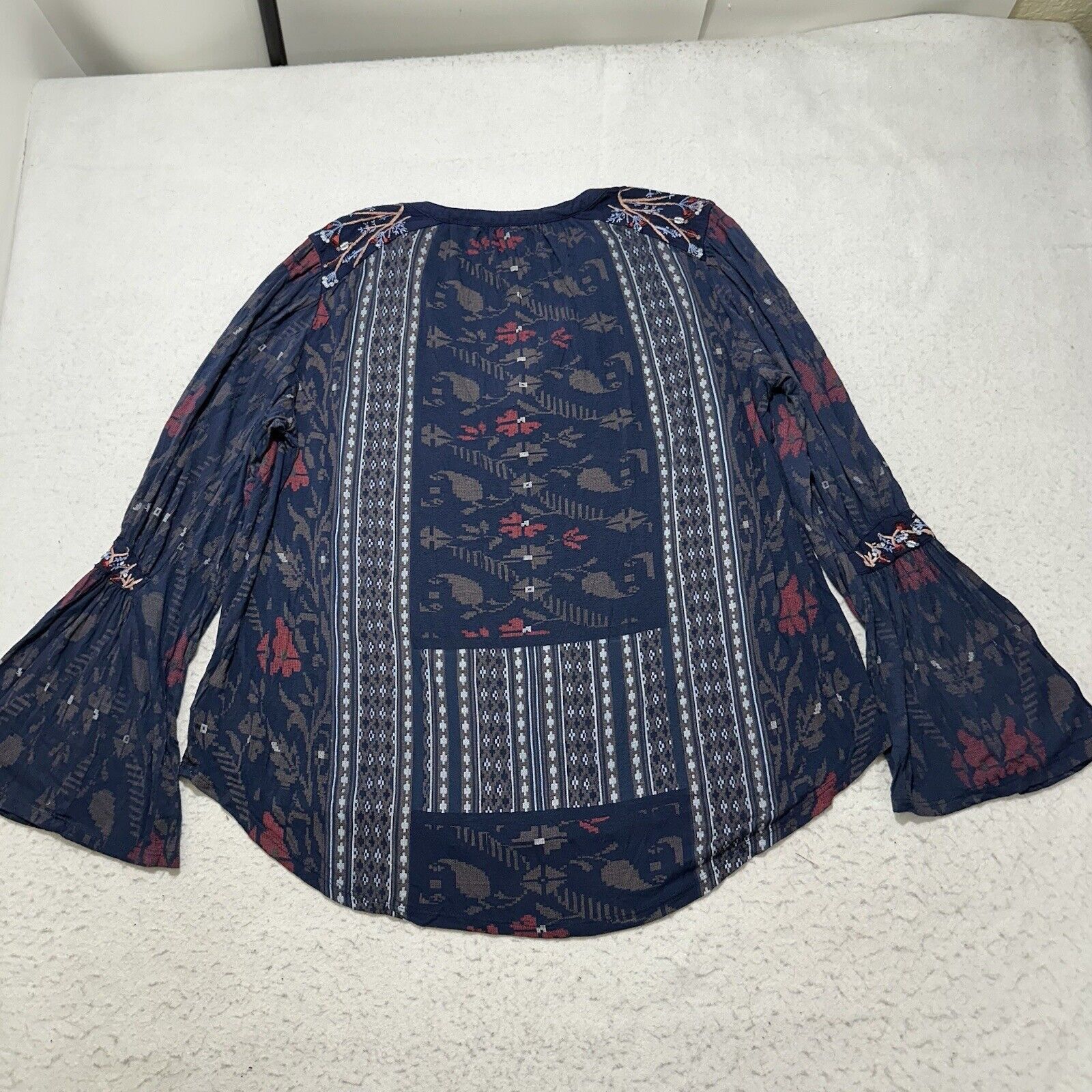 Lucky Brand Lucky Brand Medium Bell Sleeve Blouse Boho Floral Stripe Top Size M / US 6-8 / IT 42-44 - 11 Thumbnail