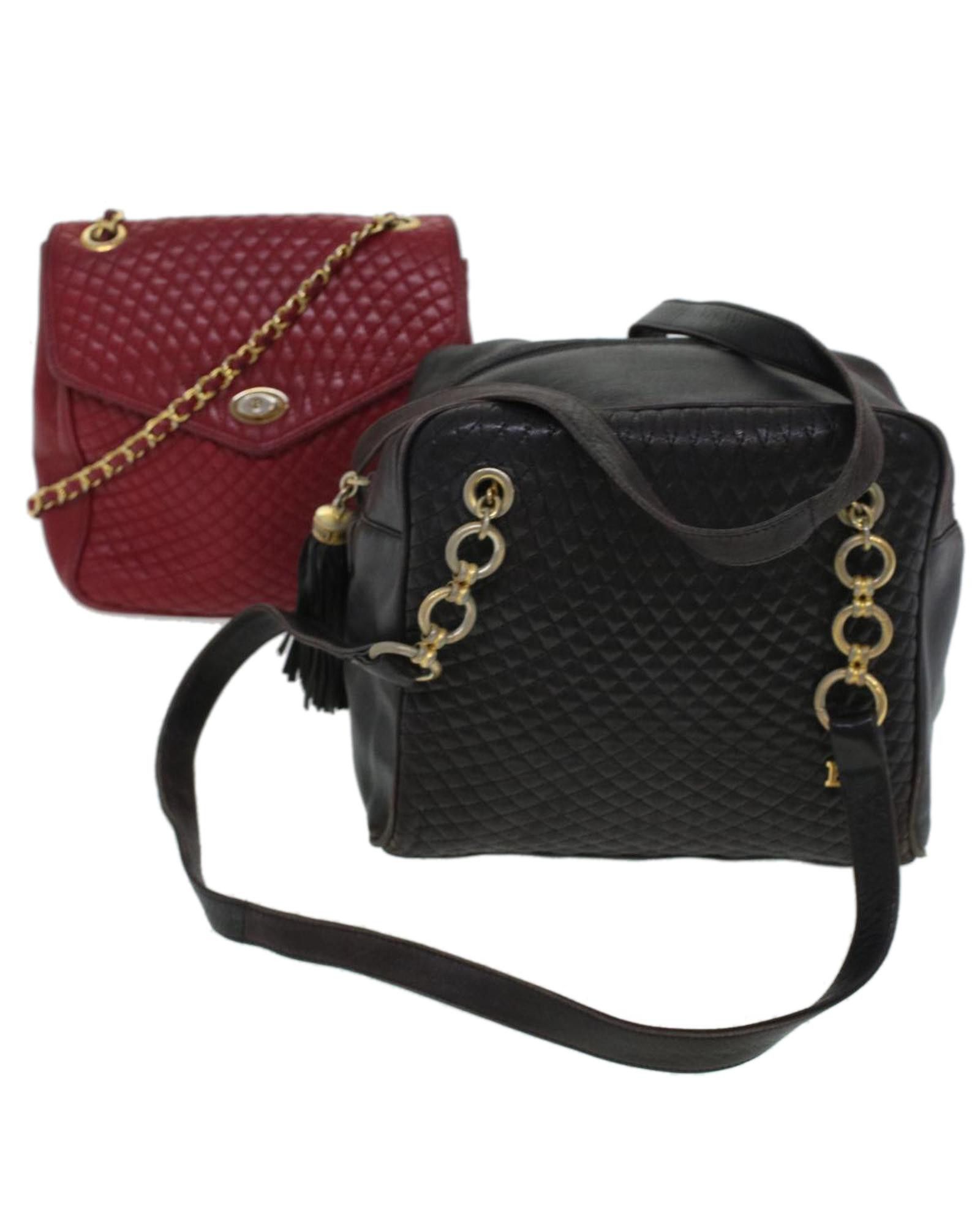 image of Bally Leather Chain Shoulder Bag 2Set Red Black, Women's