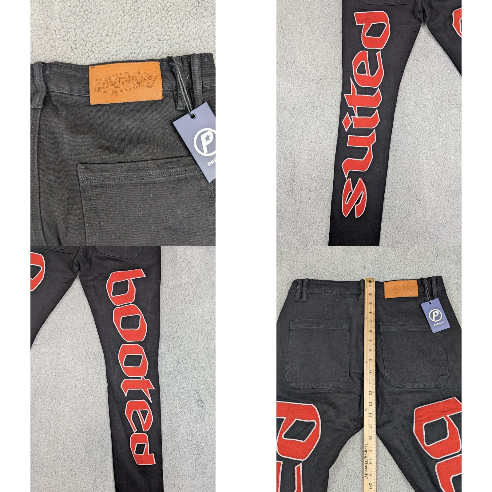 Denime Parlay Mens Skinny Jeans Black Red Denim Distressed 34x32 Size US 34 / EU 50 - 9 Thumbnail