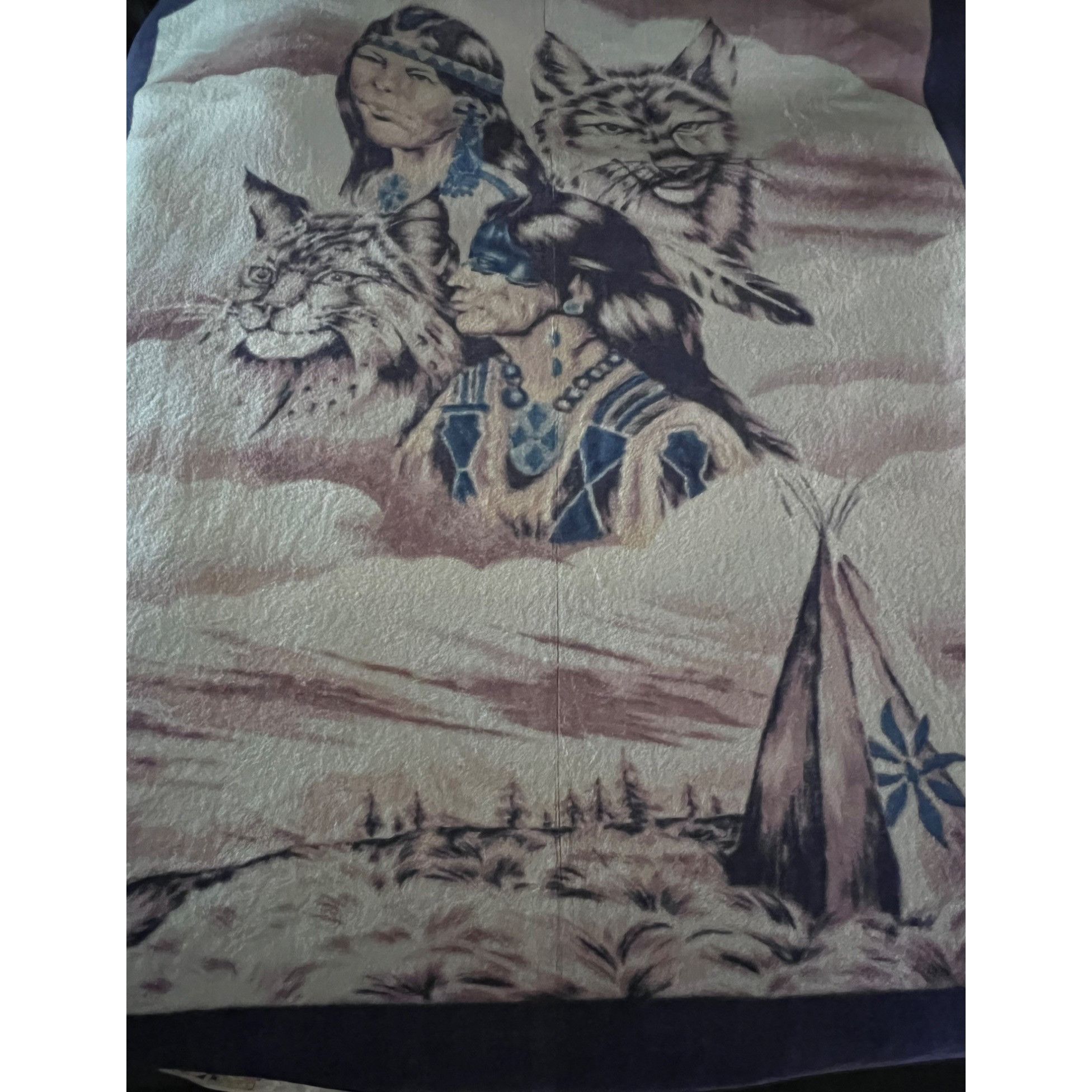 Vintage Native American Indian Reversible Plush Heavy Large Blanket Size ONE SIZE - 7 Thumbnail