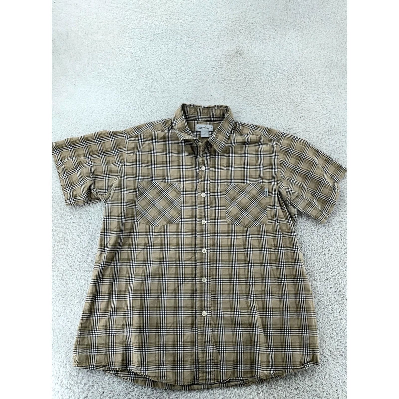 Carhartt VINTAGE Carhartt Shirt Mens XL Dark Tan Plaid Short Sleeve Button Up Workwear S245 DKT Size US XL / EU 56 / 4 - 2 Thumbnail