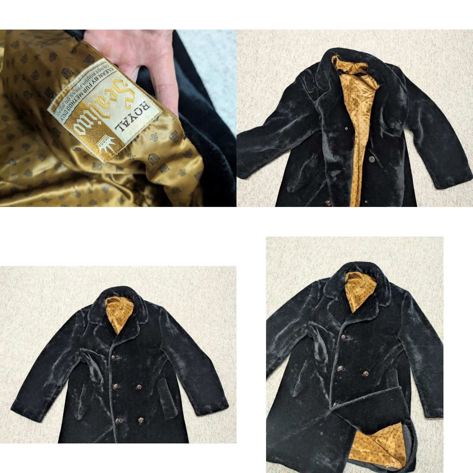 Doublet VINTAGE 1960s FAUX FUR OVERCOAT Double Breasted L Black 1970s acrylic FUNKY - Mens Overcoat Coat 44 Chest Large Royal Sealino Size US L / EU 52-54 / 3 - 8 Thumbnail