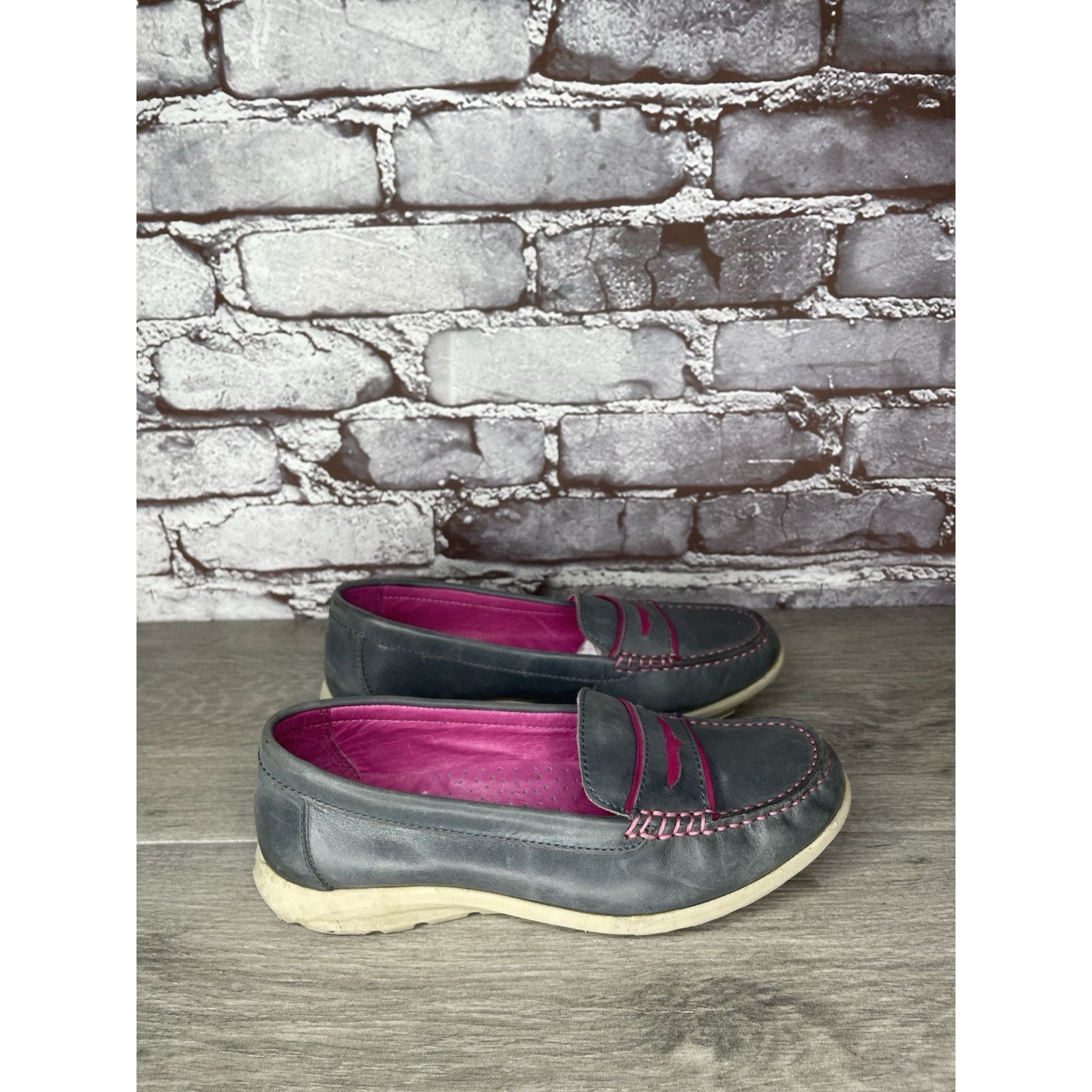 JOSEF SEIBAL Josef Seibel Gray Leather Pink Stitching Penny Loafer Comfor Size US 6 / IT 36 - 15 Thumbnail