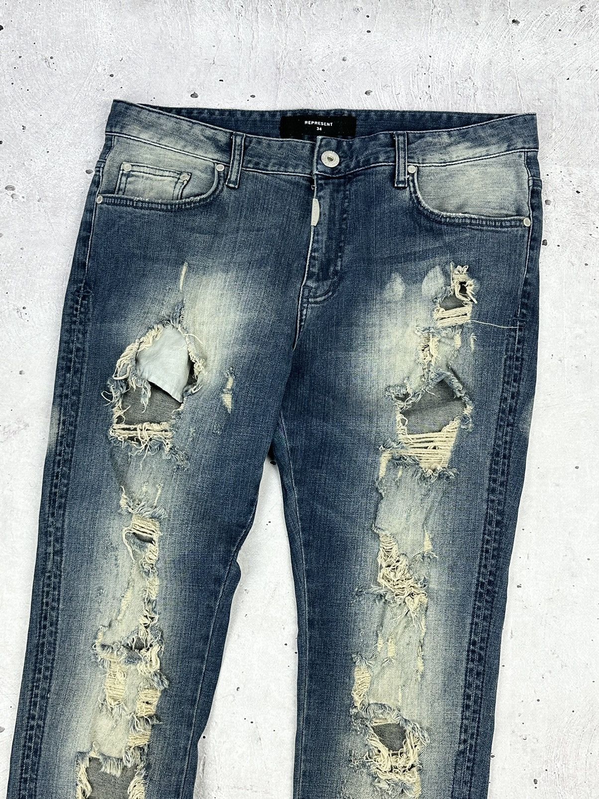 Represent Clo. Represent Destroyer Blue Cotton Sand Blast Men’s Jeans Size US 34 / EU 50 - 2 Thumbnail