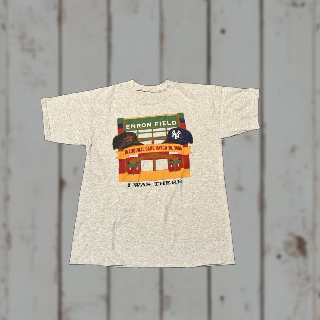Fruit Of The Loom VINTAGE Enron Field Astros -Yankees Inaugural I Was There Shirt 2000 90s Retro Sports T-Shirt Mens Gray Cotton Fruit of the Loom M/L Size US M / EU 48-50 / 2 - 1 Thumbnail