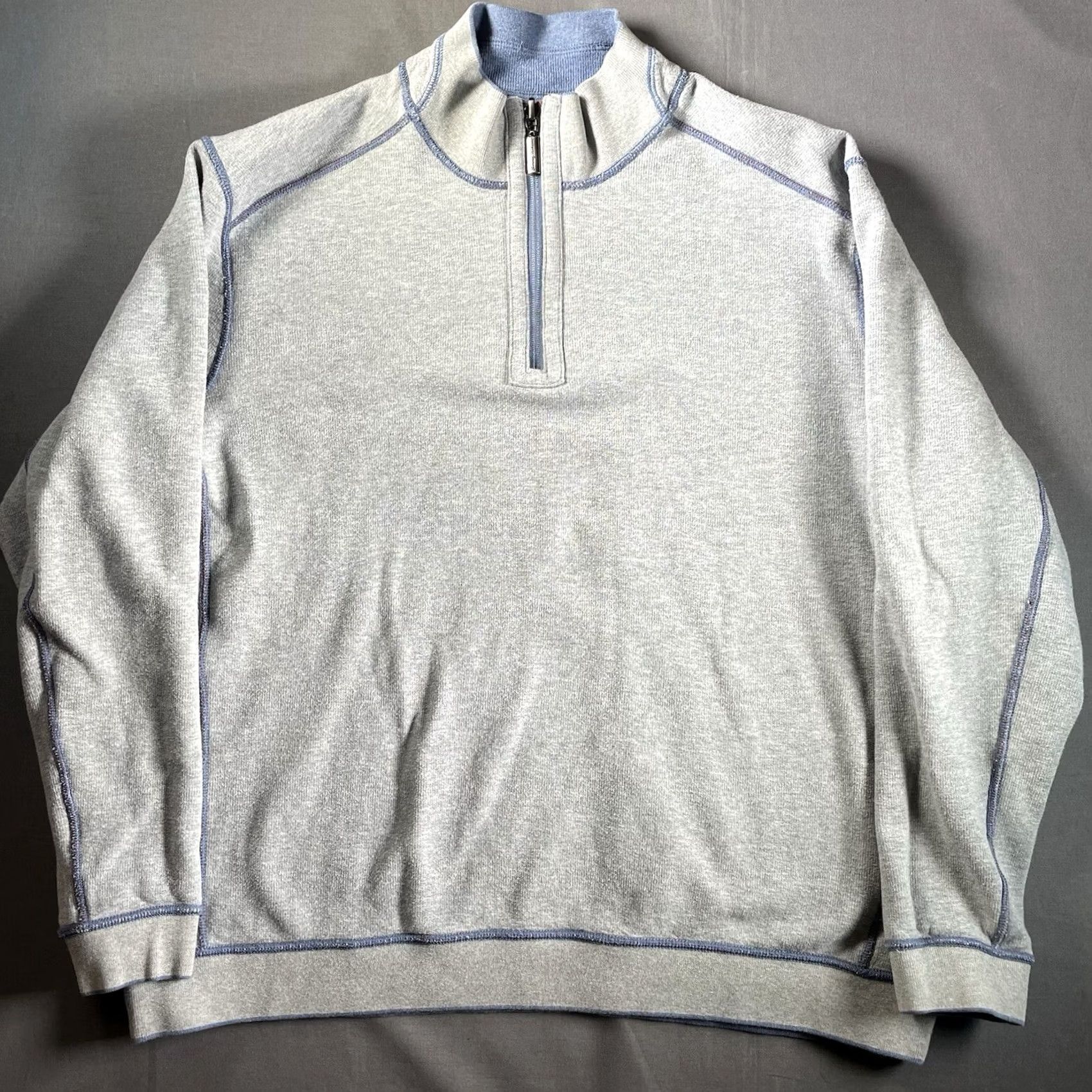 Tommy Bahama Tommy Bahama Sweatshirt Mens XL Reversible 1/4 Zip Zipper Mock Neck Blue Grey Pullover Button Logo Classic Knit Cotton Shirt/Men Size US XL / EU 56 / 4 - 5 Thumbnail