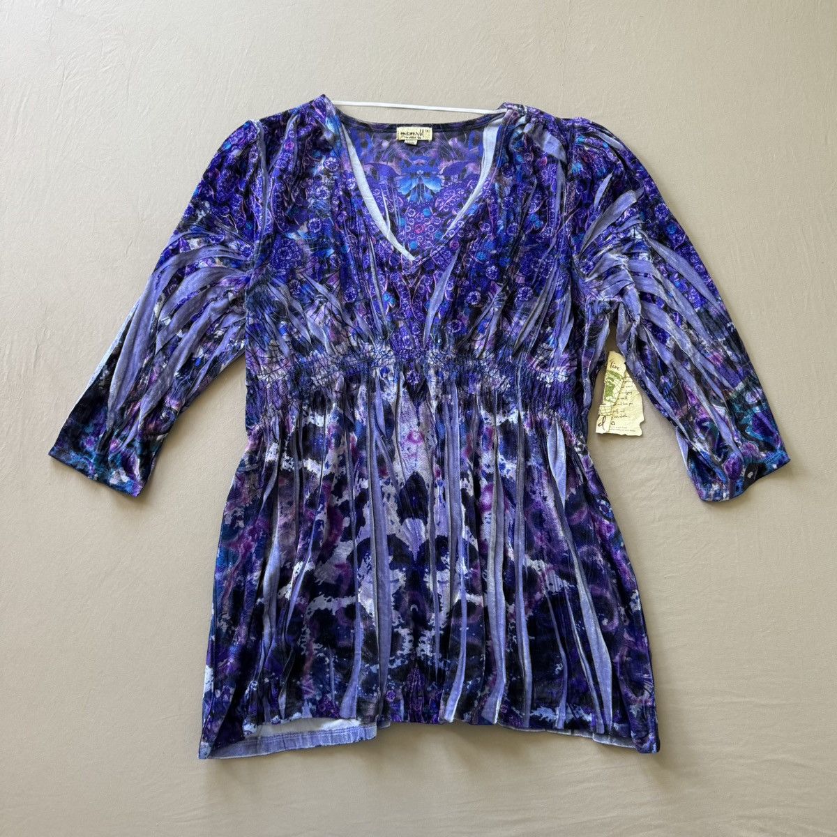 Other Y2K Early 2000s One World Velvet Paisley Empire Waist Top Size XL / US 12-14 / IT 48-50 - 1 Thumbnail