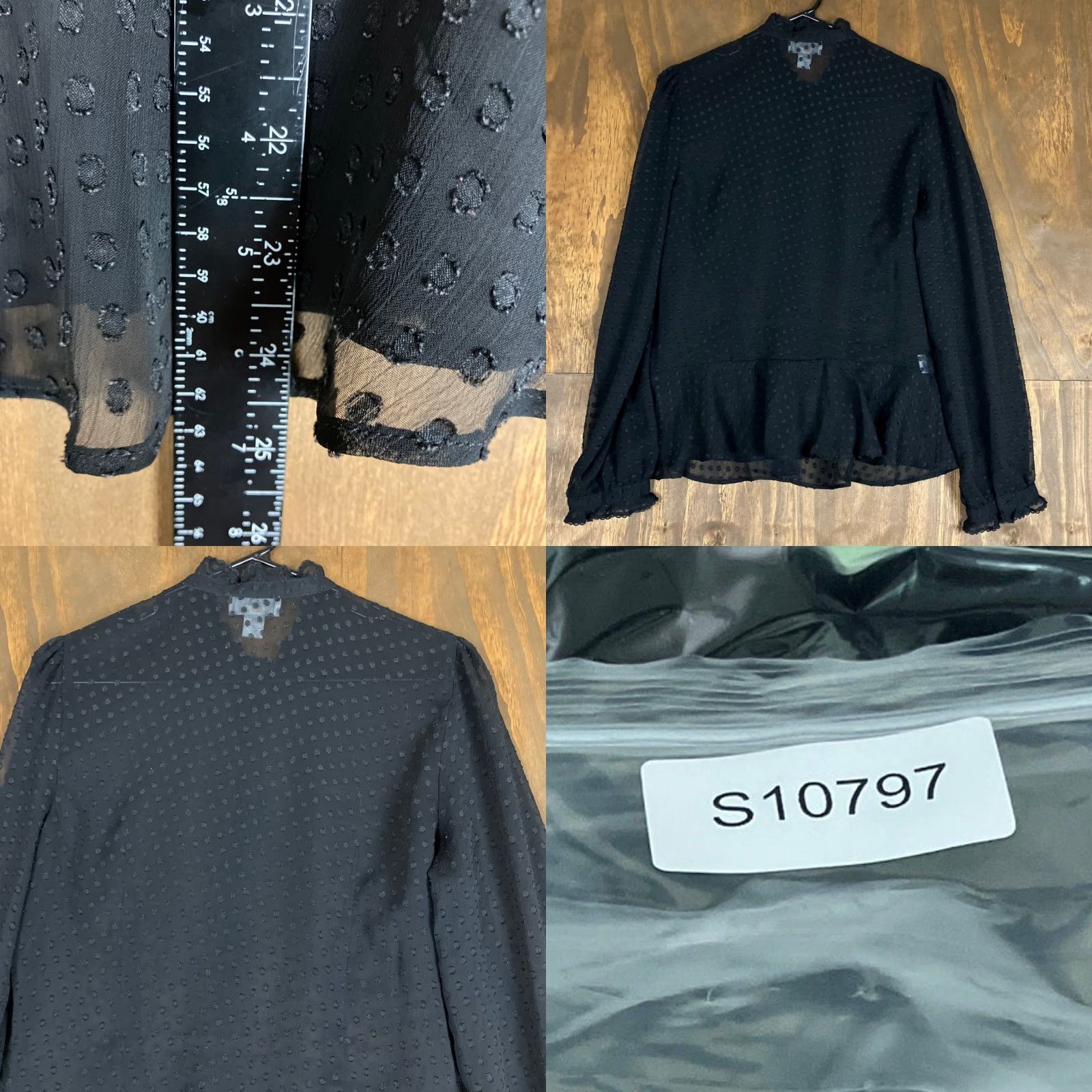 Ann Taylor Ann Taylor LOFT Blouse Black Button Down Sheer Popcorn Long Sleeve 10 Women Clothing Shirt Size L / US 10 / IT 46 - 8 Thumbnail