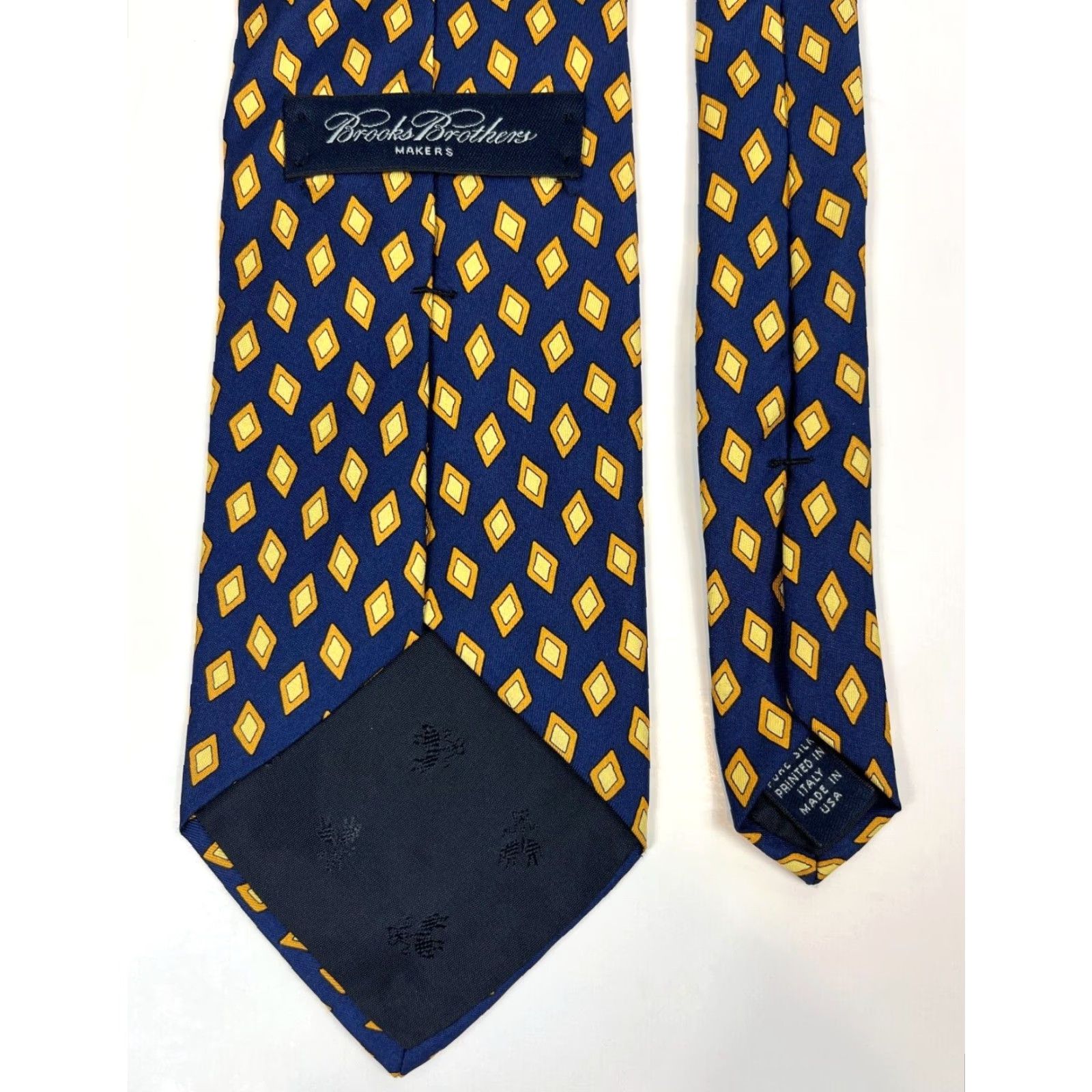 Brooks Brothers VINTAGE Brooks Brothers Makers Luxury Silk Tie Geometric Navy Yellow 57-60" Wide Men’s Tie Made in USA Size ONE SIZE - 6 Thumbnail