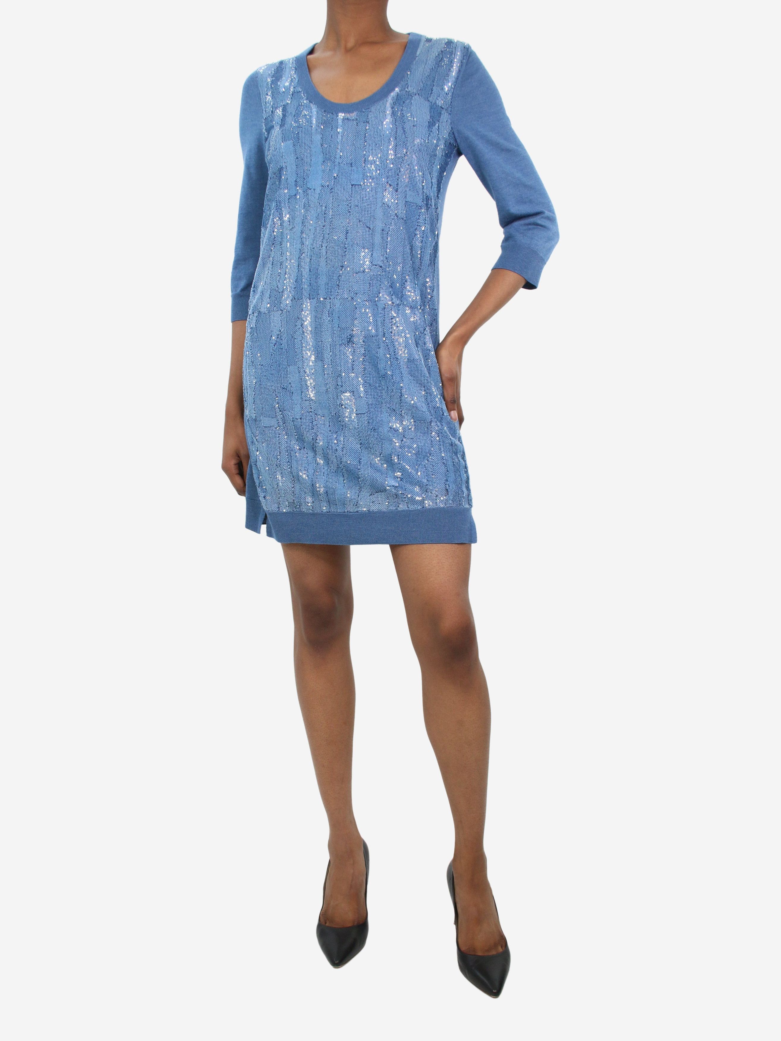 image of Louis Vuitton Blue Sequin-Embellished Knit Dress - Size Xs, Women's