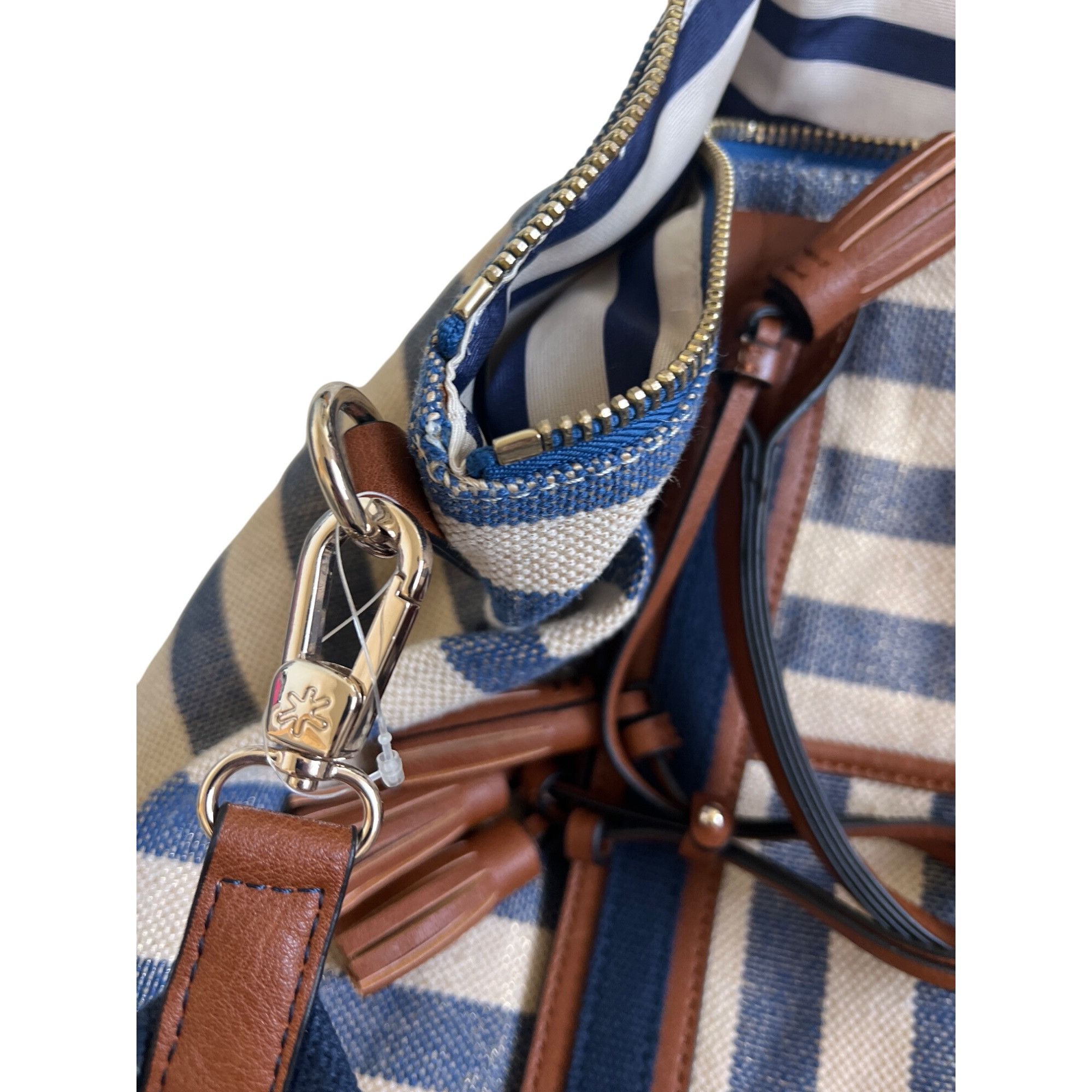 Splendid Splendid Nautical Striped Canvas & Leather Weekender Bag Size ONE SIZE - 6 Thumbnail