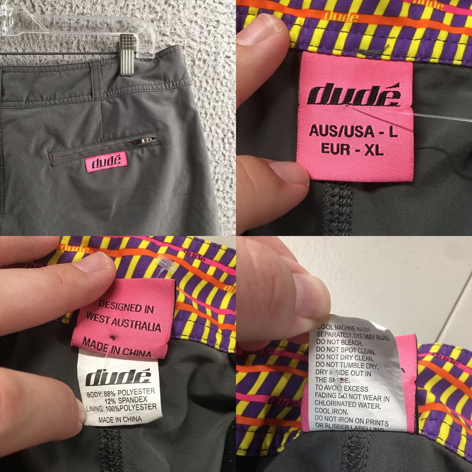 Vintage Dudé Shorts Womens Large Gray Zip Fly Regular Fit Flat Front Casual Comfort Size 36" / US 14 / IT 50 - 9 Thumbnail