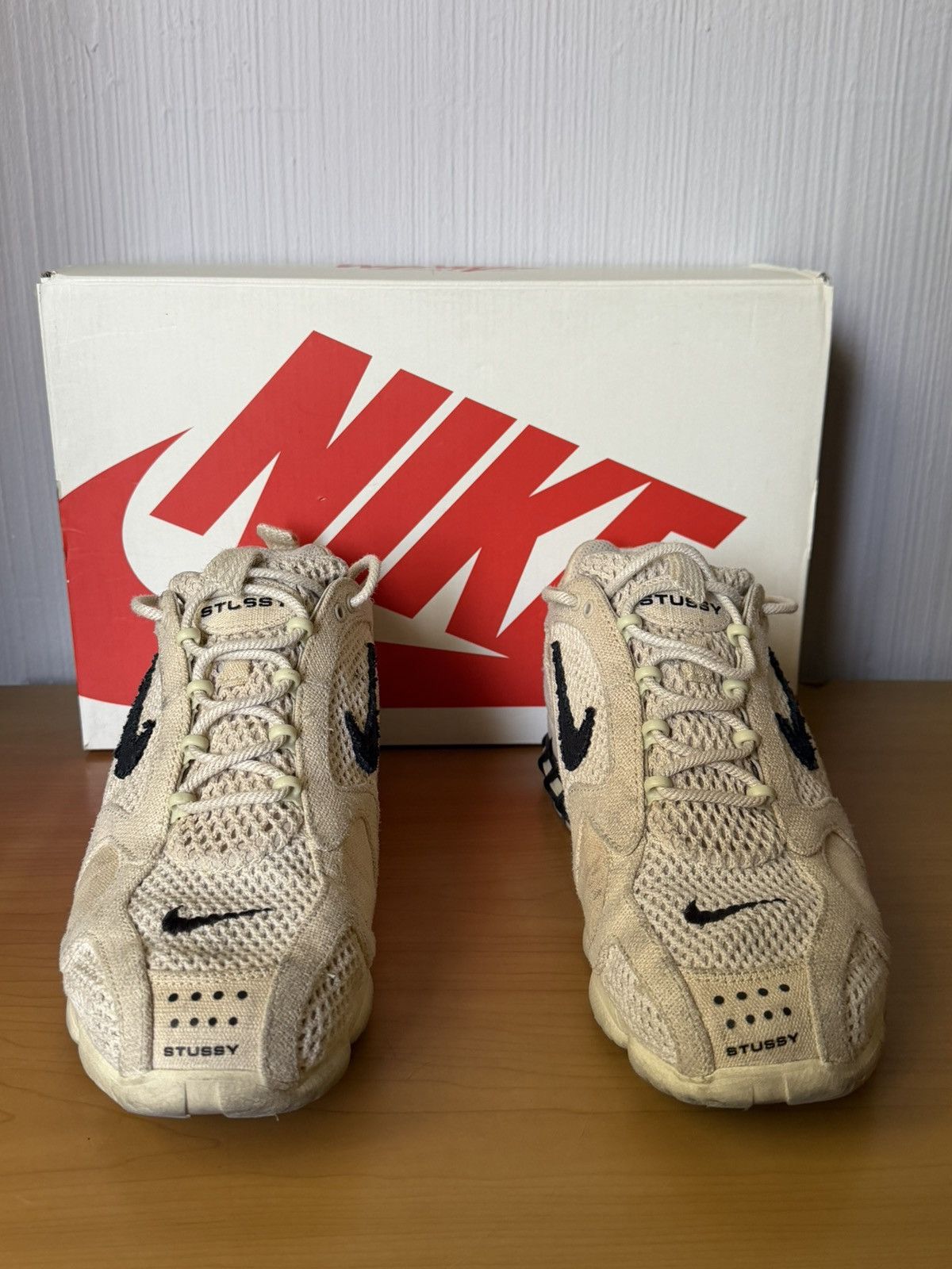 Nike × Stussy Stussy X Nike Air Zoom Spiridon Caged 2 Fossil Size US 12 / EU 45 - 4 Thumbnail
