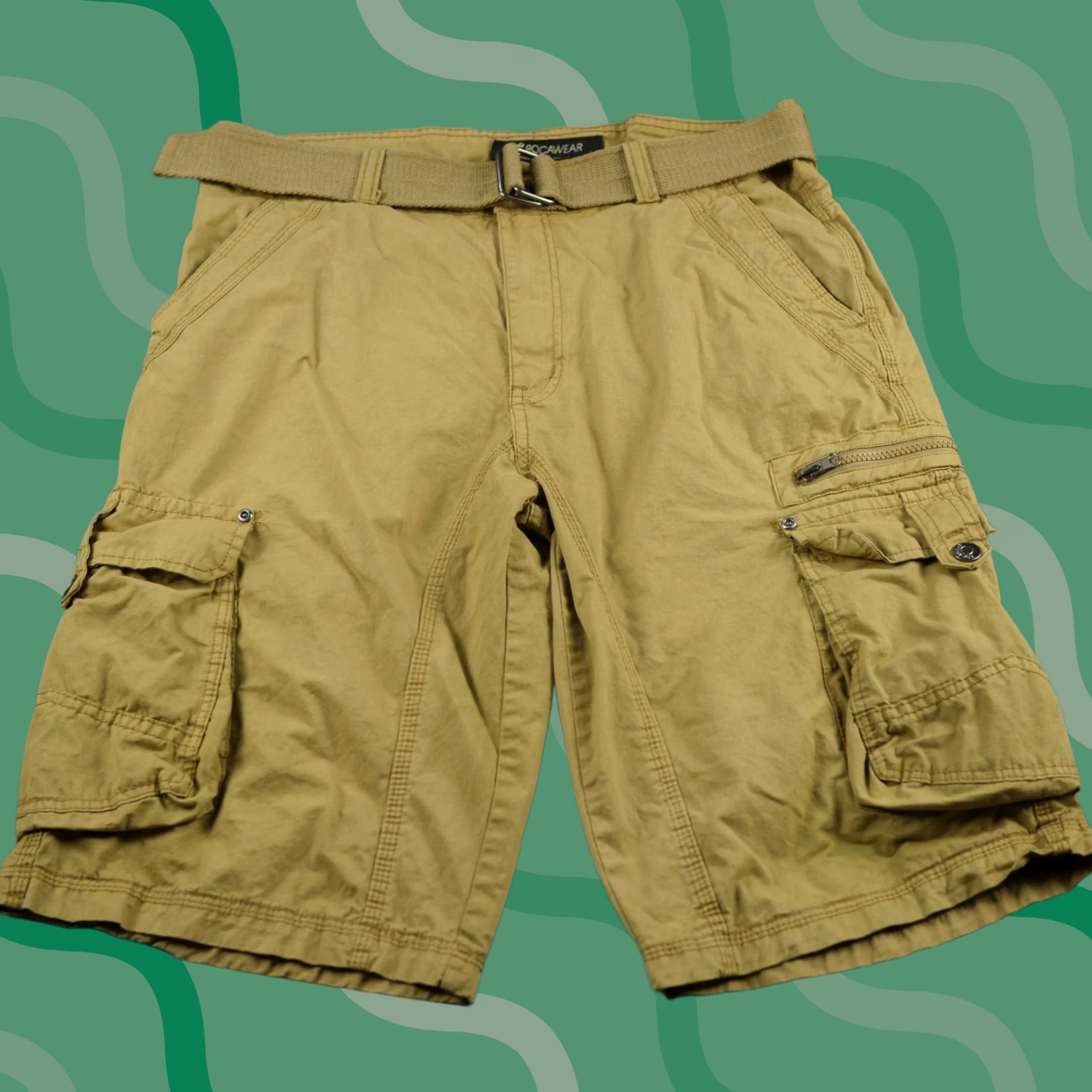 Rocawear VINTAGE Rocawear Cargo Shorts Mens 34 Khaki Belted Multi-Pocket Utility Hip Hop Streetwear Shorts Mens 34 Beige Cargo Pocket Belted Pockets Size US 34 / EU 50 - 1 Thumbnail