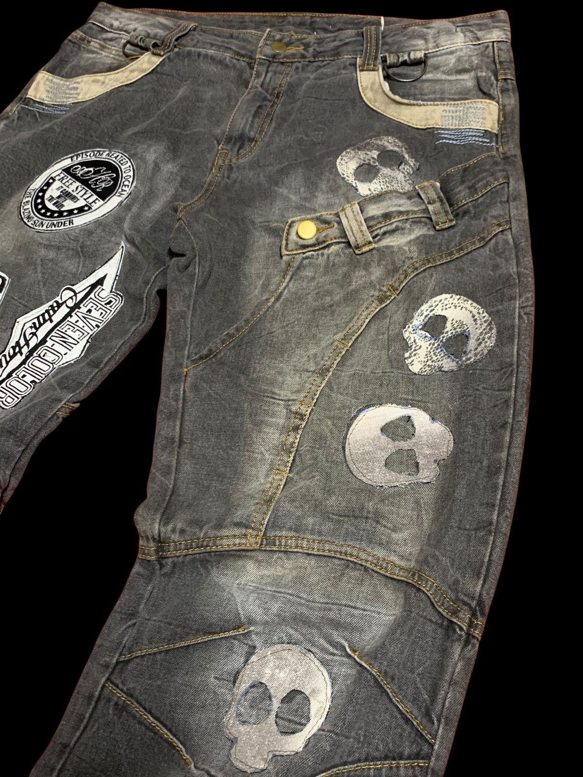 Japanese Brand vintage bondage punk skull head waist half back front Denim Size US 37 - 8 Thumbnail