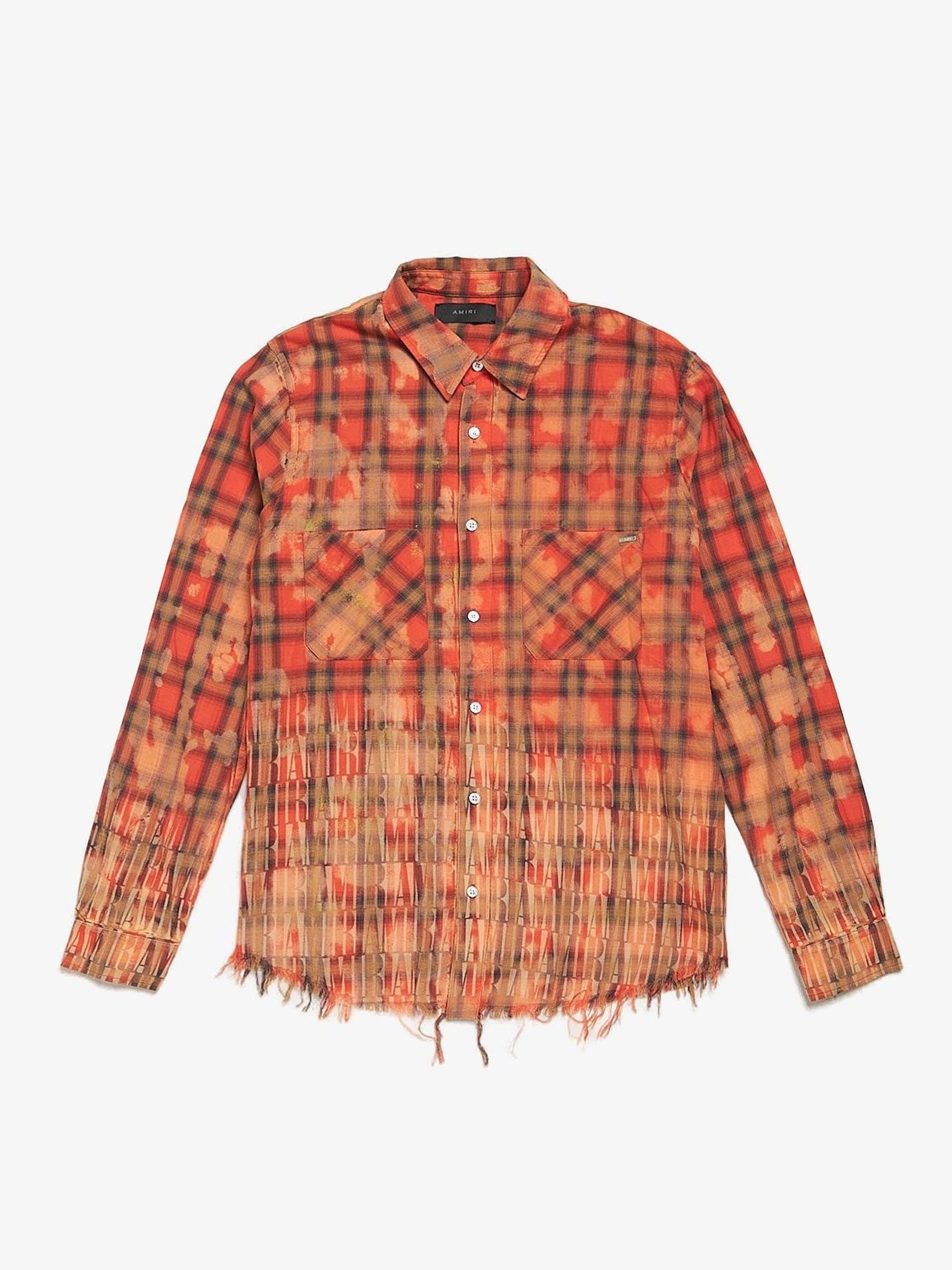 Amiri Orange Checkered Back Logo Embroidered Raw Edge Overshirt Size US L / EU 52-54 / 3 - 1 Thumbnail