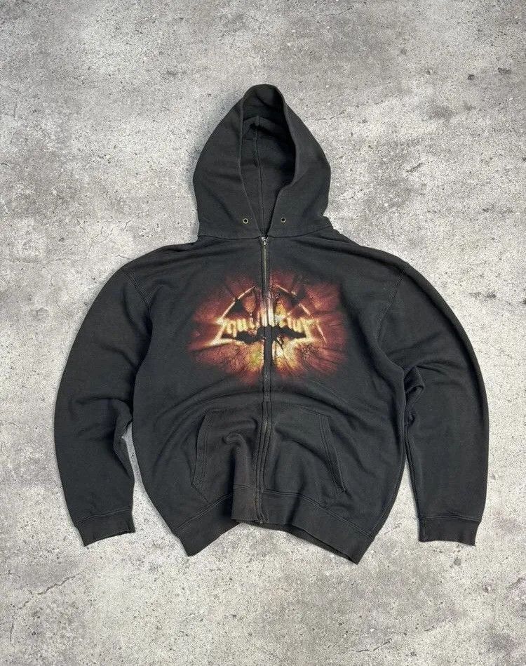 Band Tees × Vintage Vintage Fur Hoodie Y2K Bones Full Print Gothic Kill Size US XL / EU 56 / 4 - 1 Thumbnail