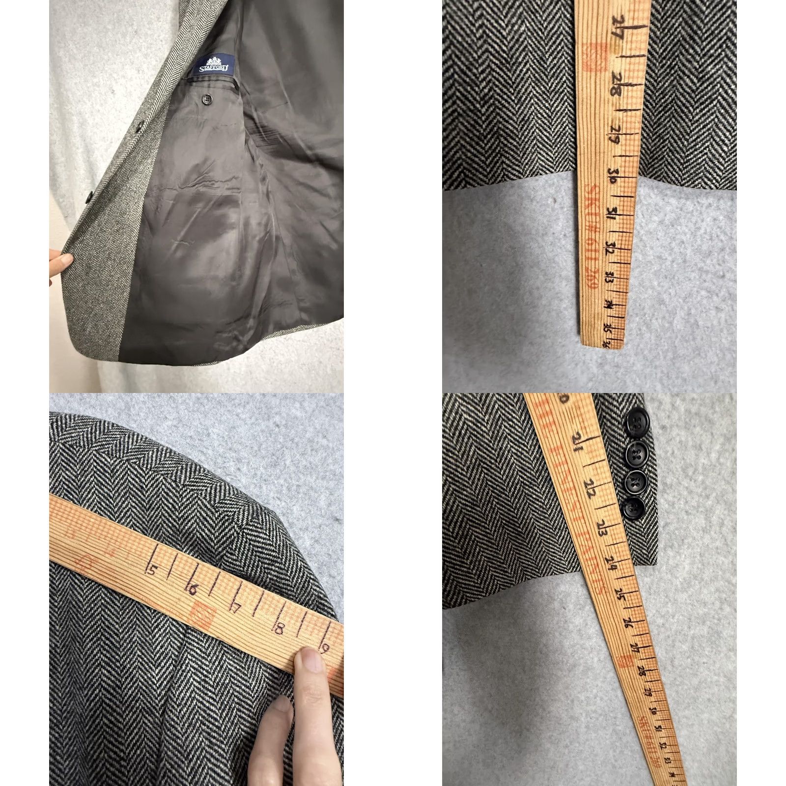 Stafford Stafford Blazer Sport Coat Mens 44S Gray Wool Herringbone Tweed Classic Jacket Size 44R - 8 Thumbnail