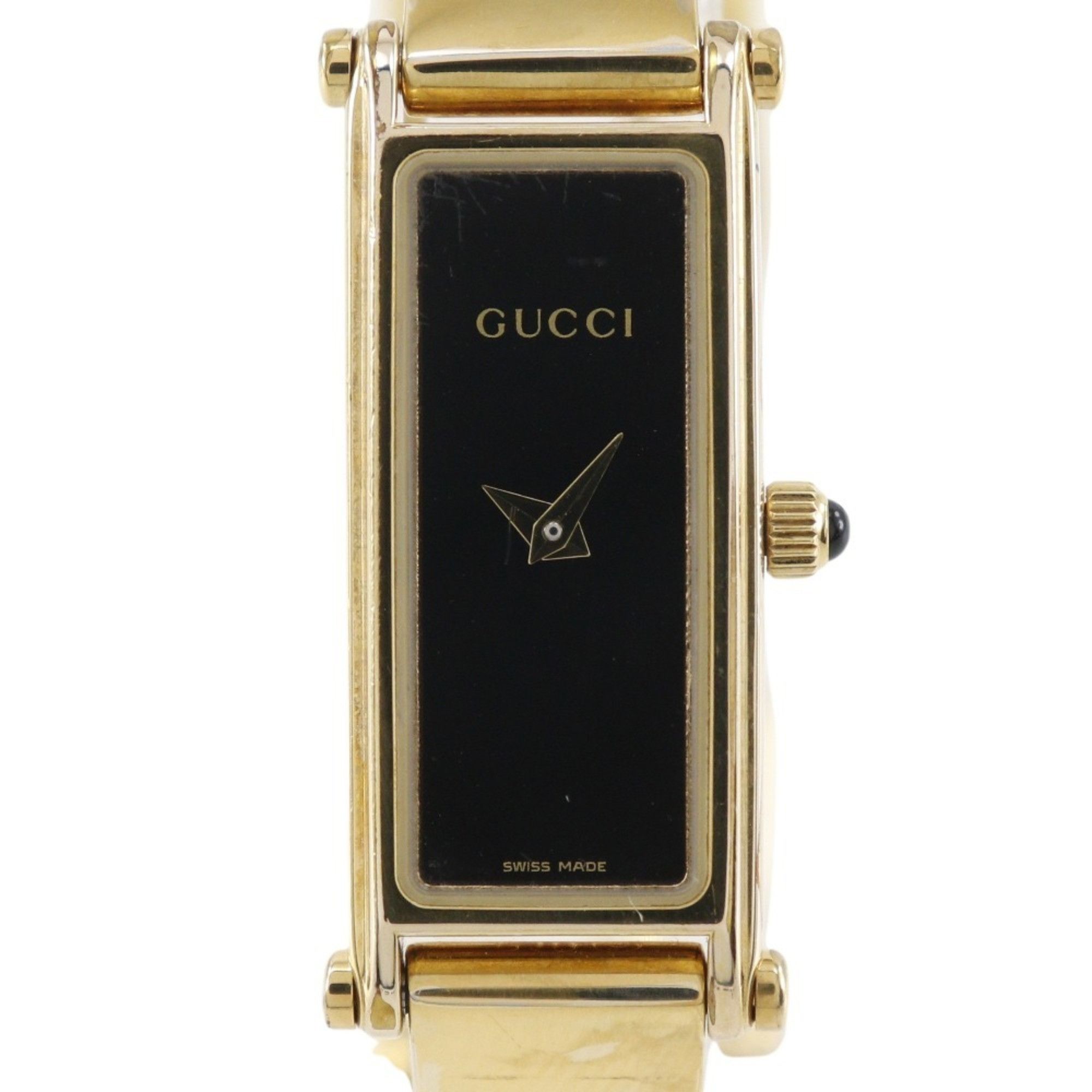 Gucci Watch 1500L Gold Plated Quartz Analog Display Black Dial Women's