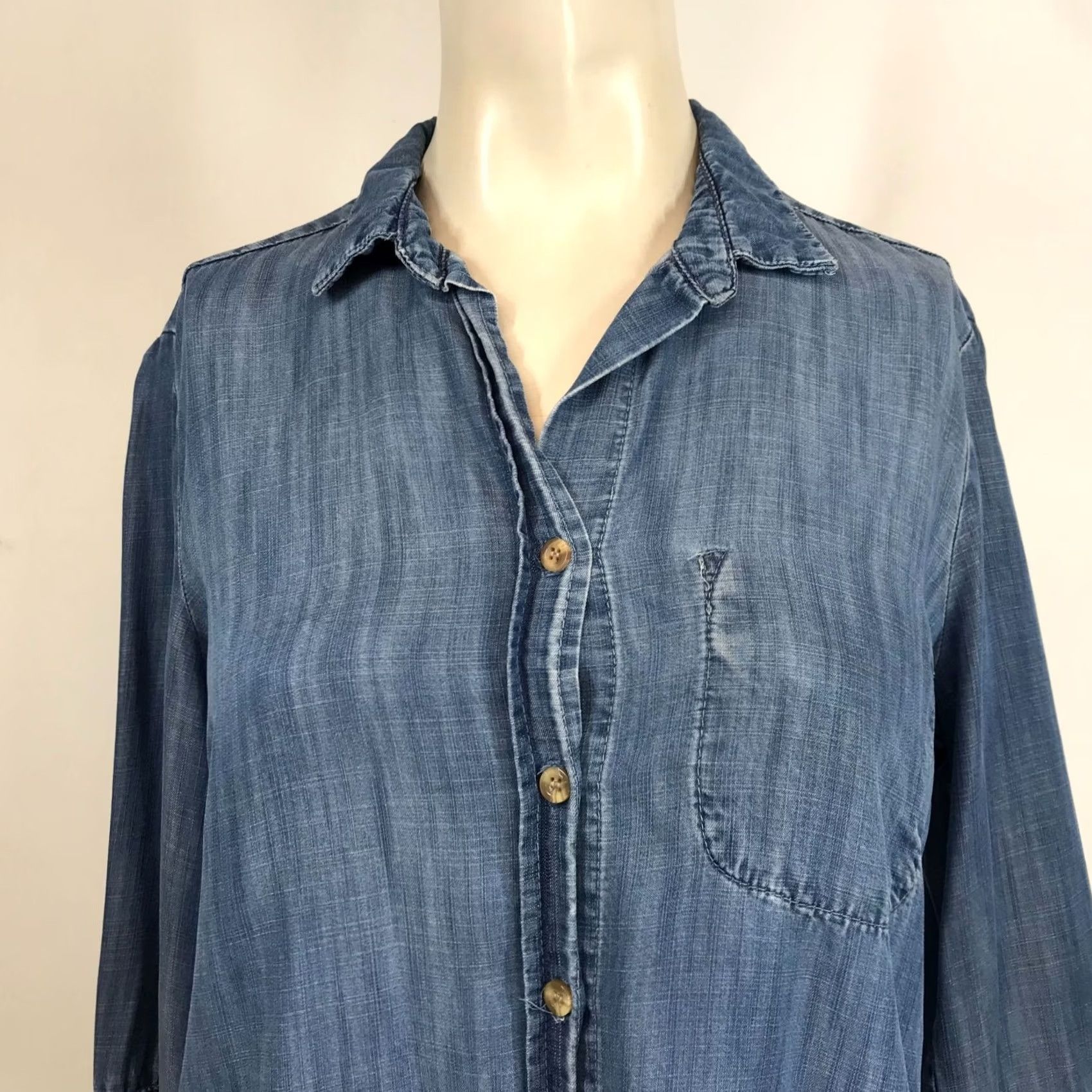 Denime Cloth & Stone Women's Small Blue Long Sleeve Button Up Denim Shirt Size S / US 4 / IT 40 - 2 Thumbnail