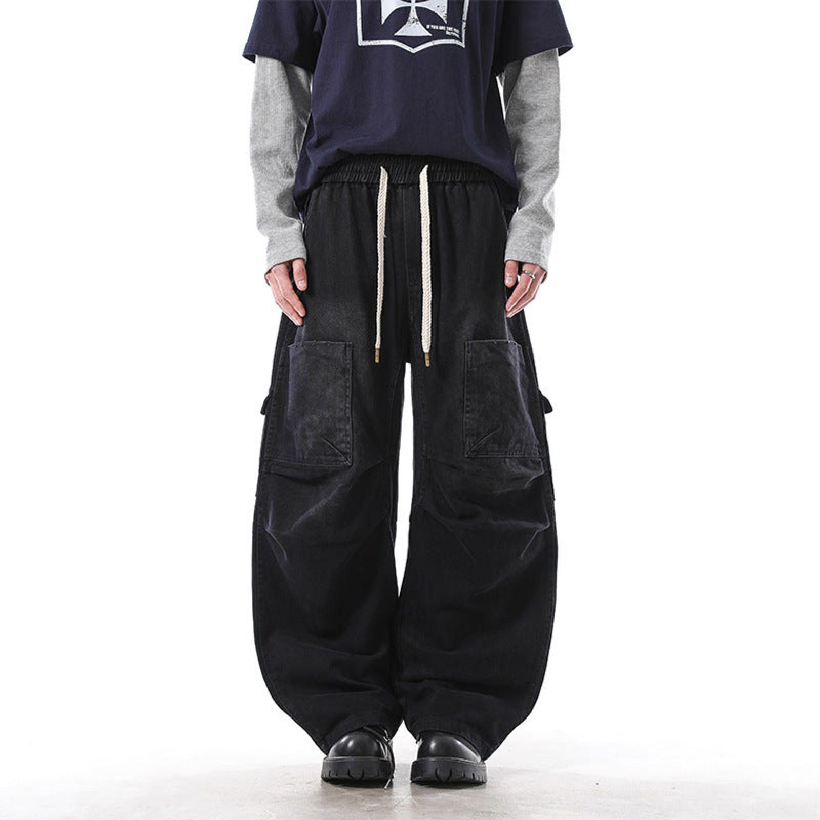 Vintage Black Wide Leg Cargo Pants, Baggy Fit Size US 30 / EU 46 - 2 Thumbnail