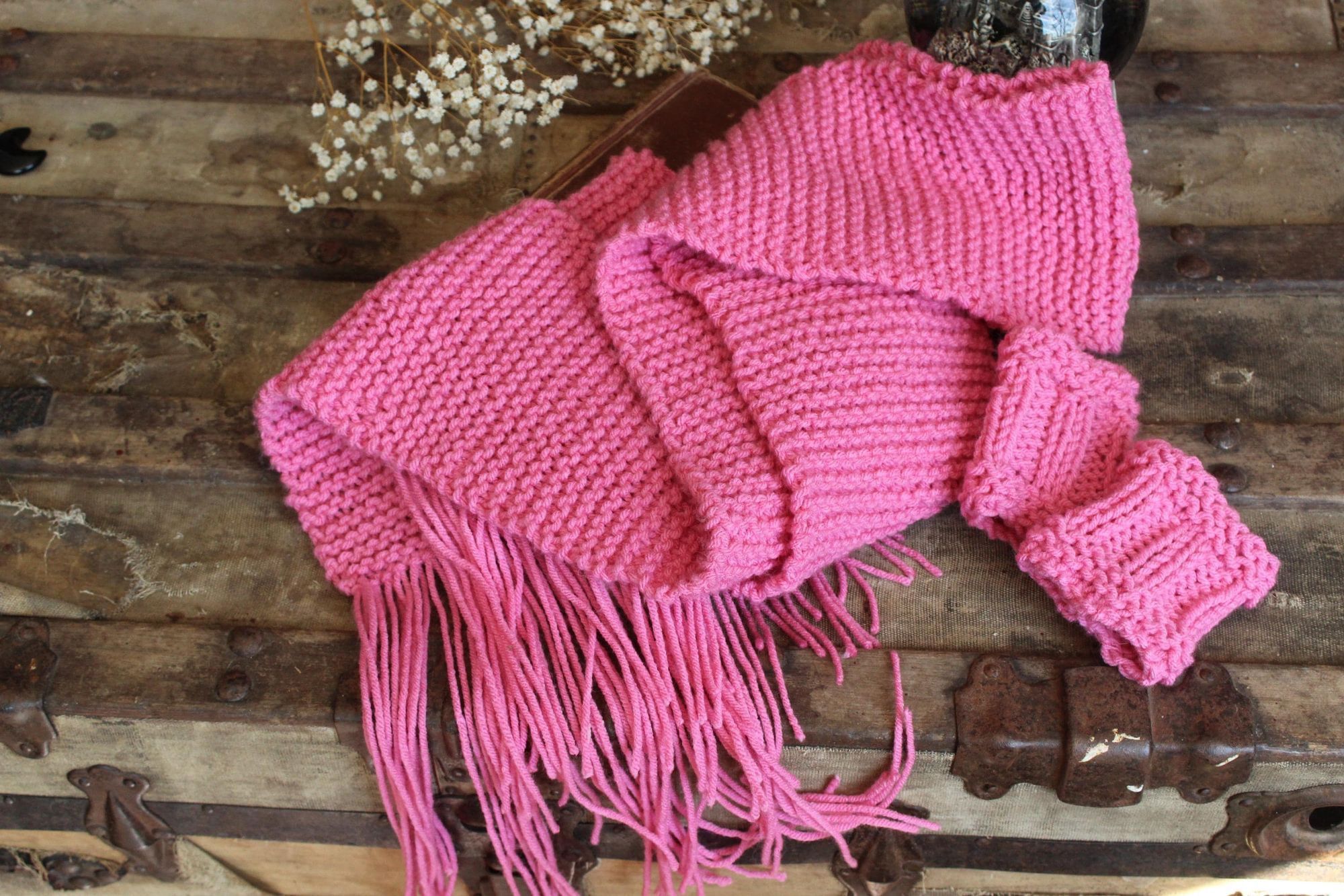 Handmade Hand Knit Fingerless Gloves, Armwarmers in Pink, One of a Ki Size ONE SIZE - 10 Thumbnail
