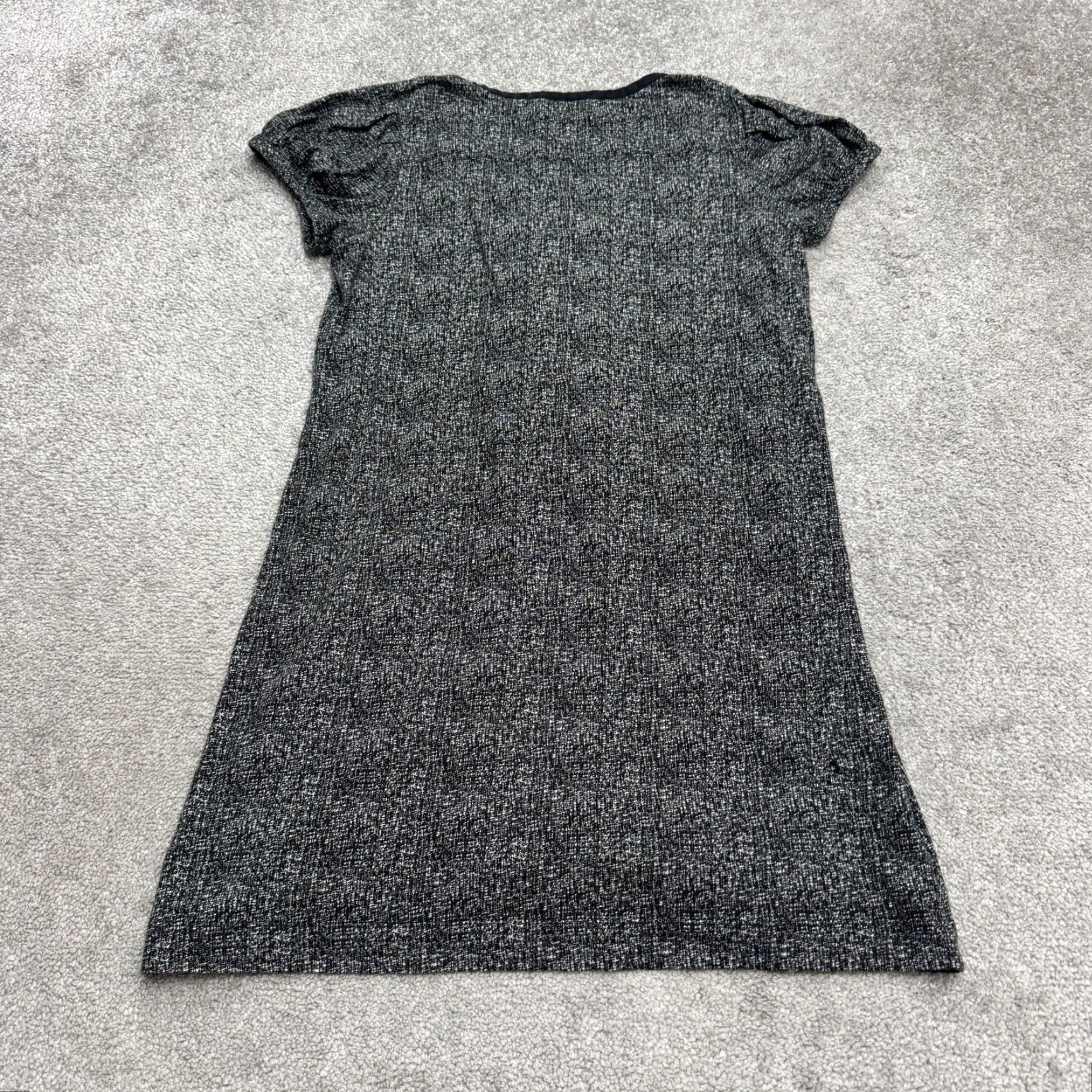 Theory Theory Tweed Silk Midi Shift Dress Womens XS Black White Ruffle Short Sleeve Round Neck Size XS / US 0-2 / IT 36-38 - 2 Thumbnail