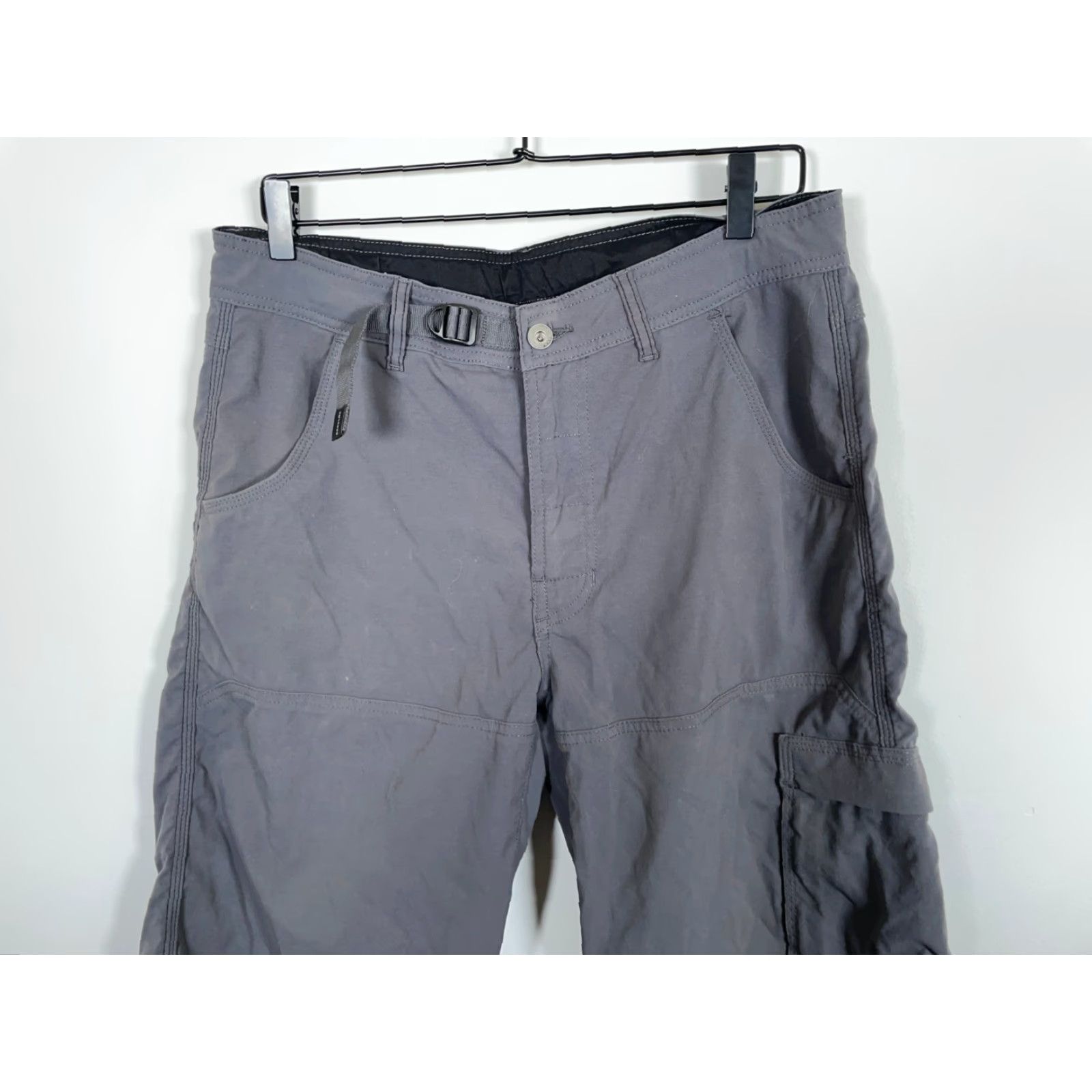 Prana VINTAGE prAna Cargo Shorts Men Medium 33x12 Gray Lightweight Nylon Spandex Belted Casual Outdoor Retro Size US 33 - 4 Thumbnail
