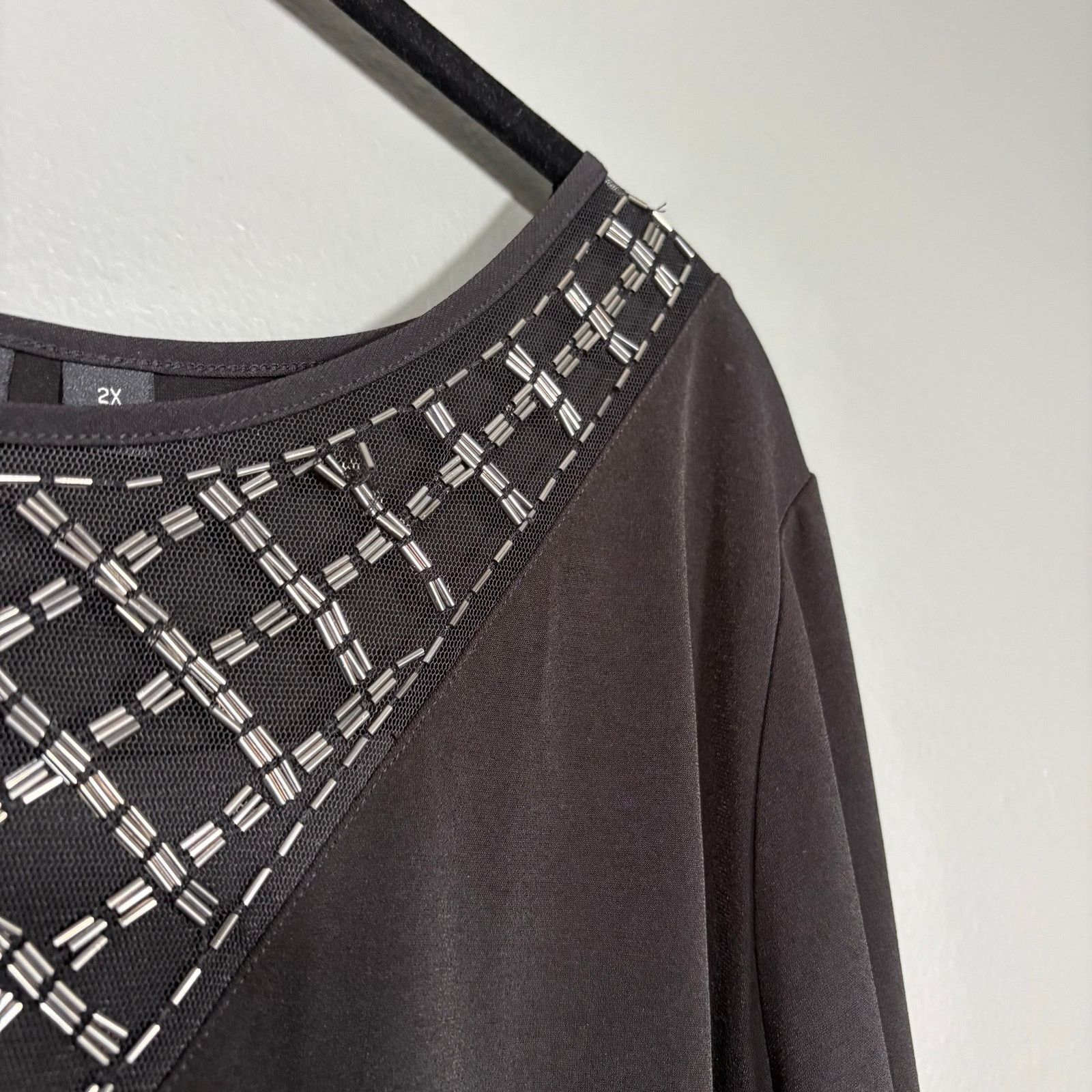 Other Susan Graver Artisan Black Boho Beaded Mesh Panel Top - 2X Size XXL / US 16-18 / IT 52-54 - 2 Thumbnail
