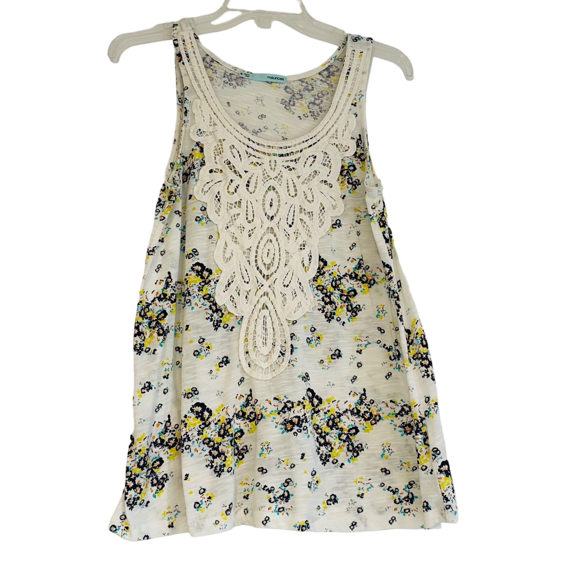 Other Maurices Floral Lace Front Tank Top M White & Yellow Polyest Size M / US 6-8 / IT 42-44 - 1 Thumbnail