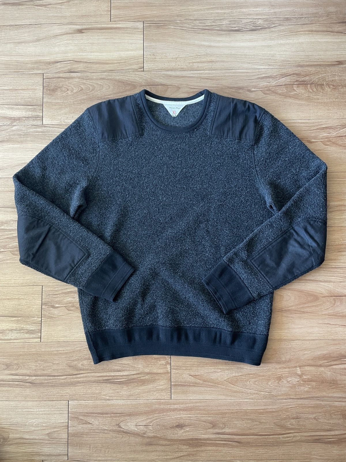 image of Wool Blend Military Crewneck Sweater in Black, Men's (Size XL)