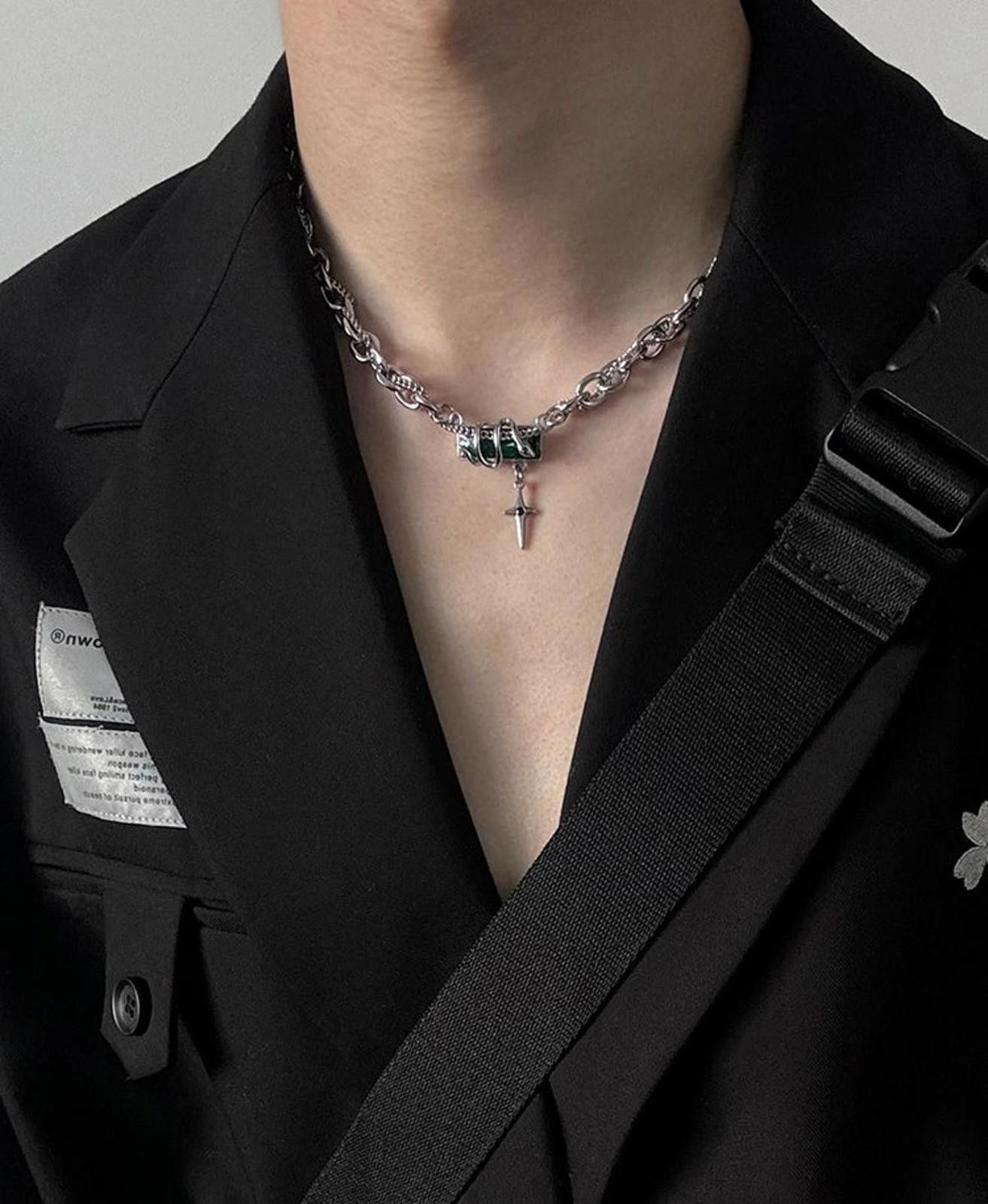 Jewelry Silver Chain Men's Necklace with Cross Pendant Size ONE SIZE - 1 Thumbnail