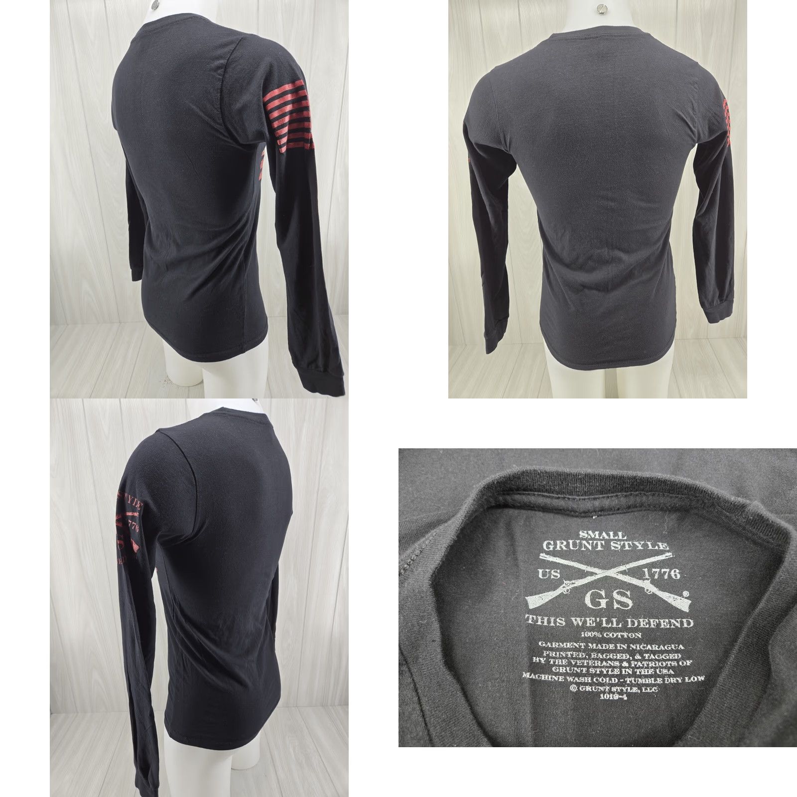 Vintage Grunt Style Long Sleeve Shirt Bacon Flag Small Unisex Adults Men’s S Black Cotton Graphic Print Crew Neck Logo 4-Season Flag Theme Size US S / EU 44-46 / 1 - 8 Thumbnail