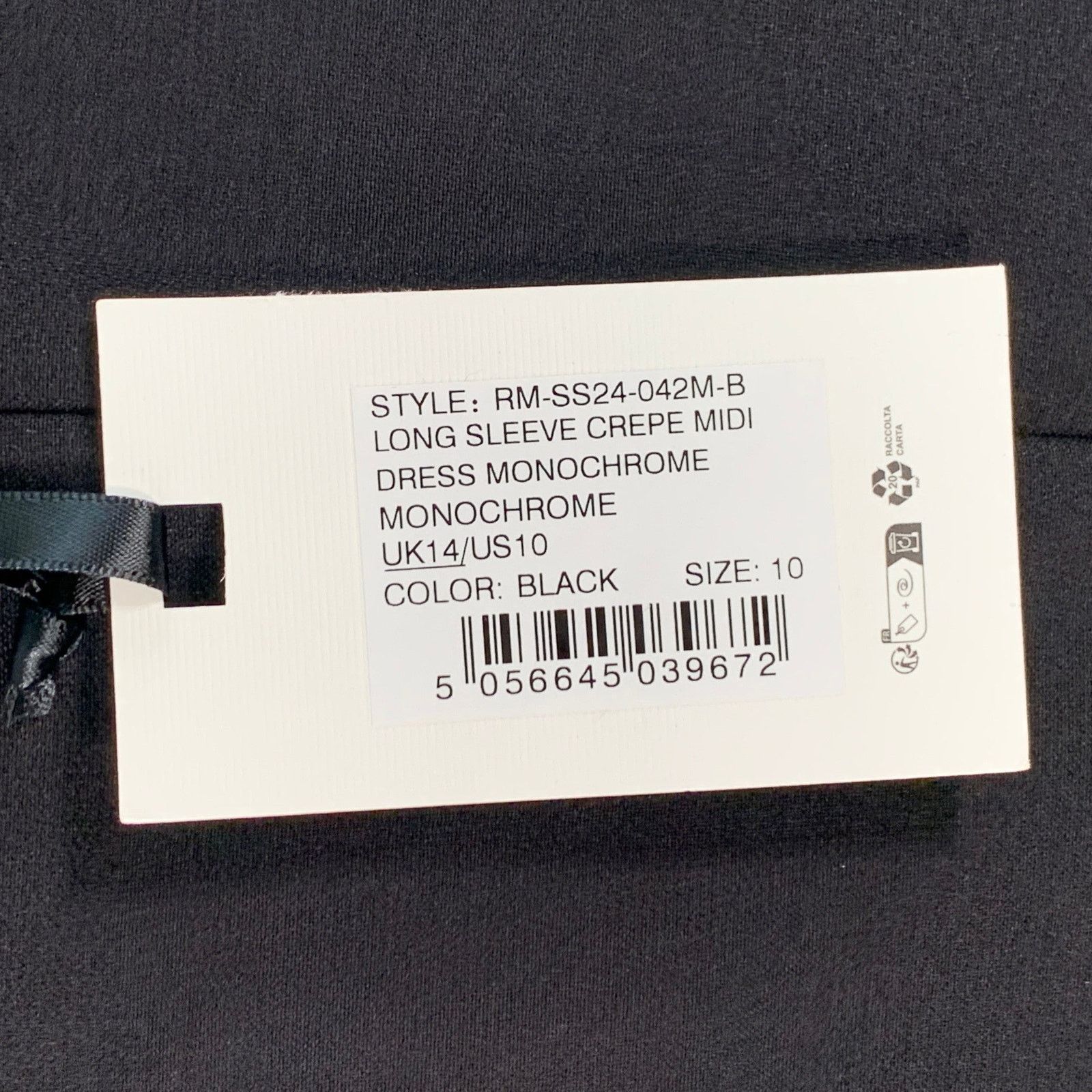 Roland Mouret 10 Monochrome Black White Polyester Blend Long Sleeve Midi Size L / US 10 / IT 46 - 5 Thumbnail