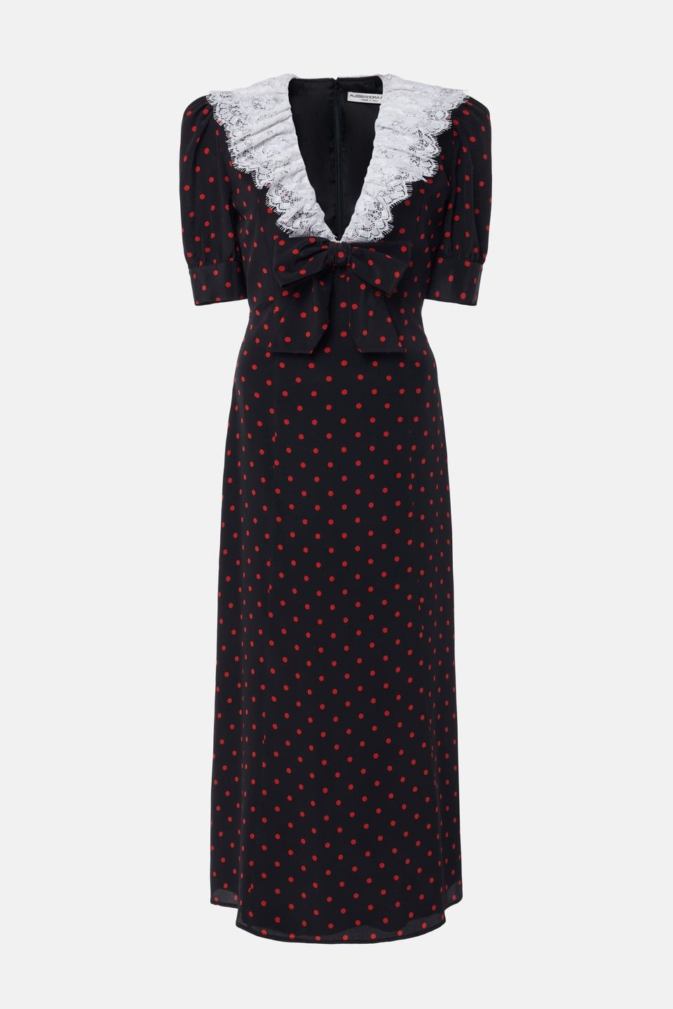 Alessandra Rich o1s22i1n0225 Silk Midi Dress in Black Red Size XS / US 0-2 / IT 36-38 - 1 Thumbnail