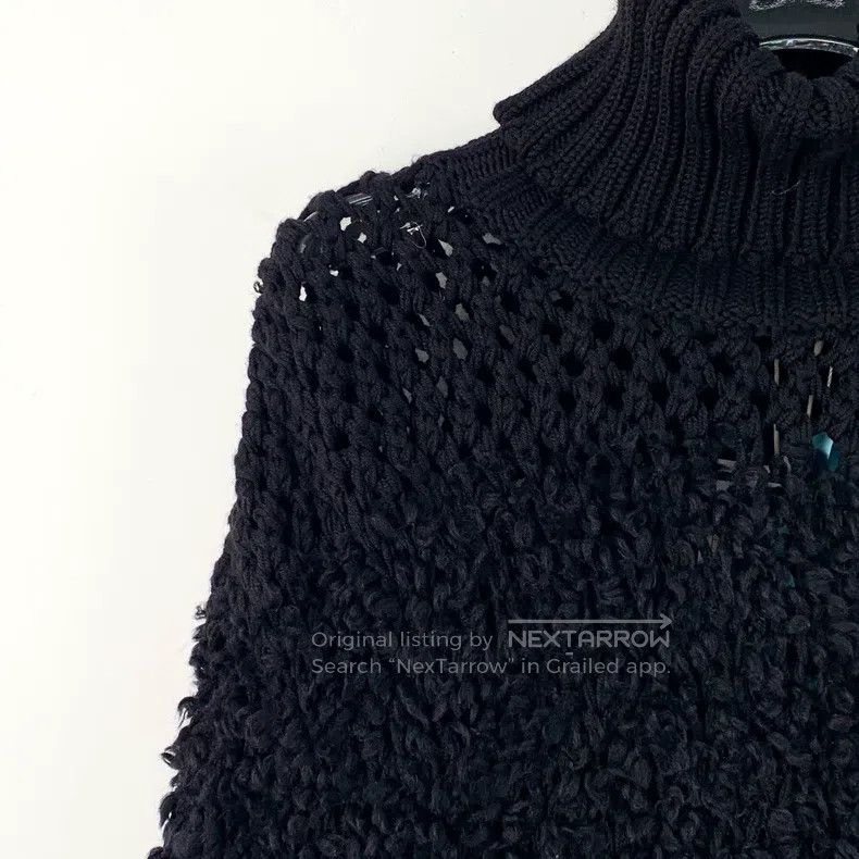 Christian Dior Monsieur Dior Black woollen turtleneck hollow knitted cloak shawl s Size XXS / US 00 / IT 34 - 3 Thumbnail
