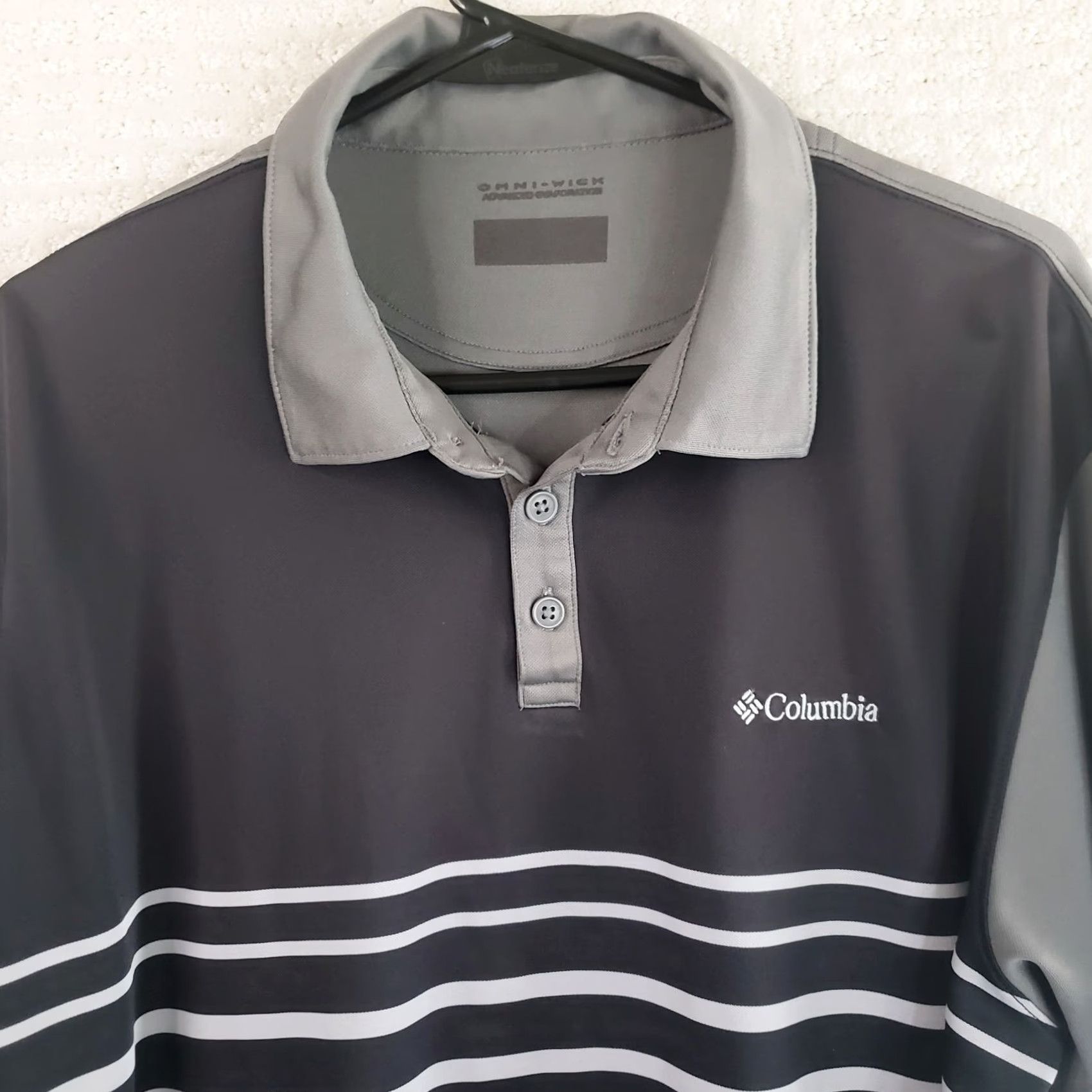 Vintage Columbia Golf Polo Shirt Mens XL Black Gray Striped Omni Wick Button Collar Stretch Casual Activewear Modern 90s Outdoor Sports Size US XL / EU 56 / 4 - 3 Thumbnail