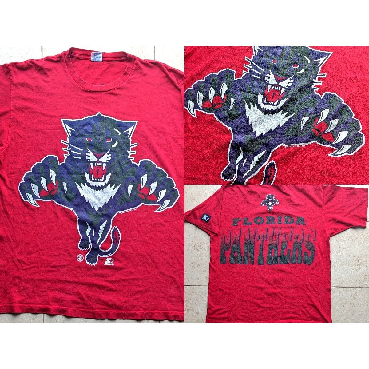 NHL × Starter Florida Panthers CATS 90s tee shirt AOP red NHL hockey vtg Size US XL / EU 56 / 4 - 2 Thumbnail