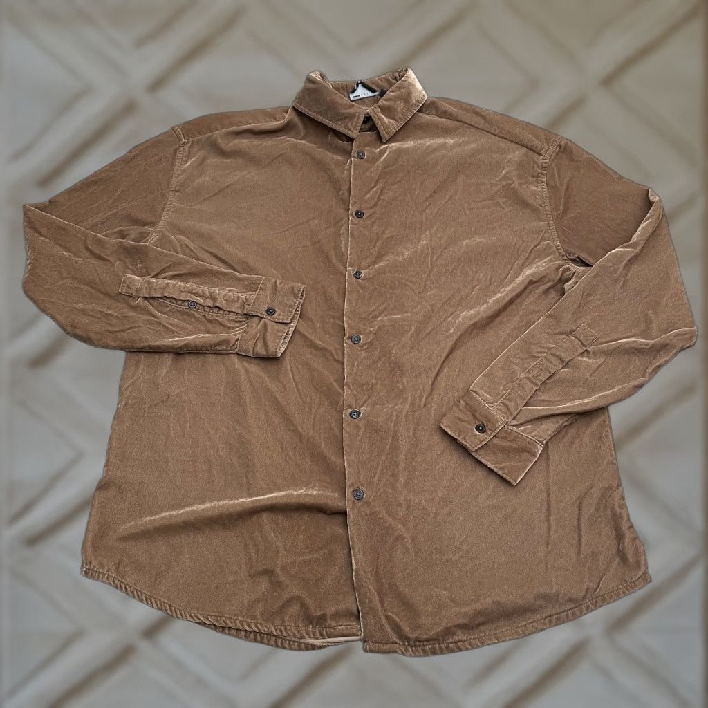 Asos ASOS Velvet Button-Down Shirt Womens Small Brown Long Sleeve Business Casual Top Size S / US 4 / IT 40 - 1 Thumbnail