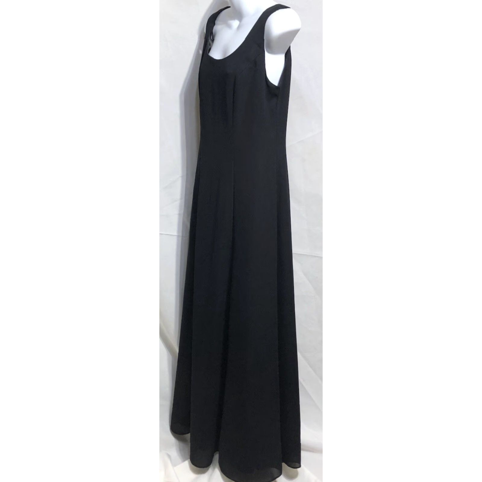 Vintage VINTAGE Onyx Nite Maxi A-Line Sleeveless Dress Gown 10 Black Scoop Neck Formal Prom Party/Cocktail Size L / US 10 / IT 46 - 3 Thumbnail