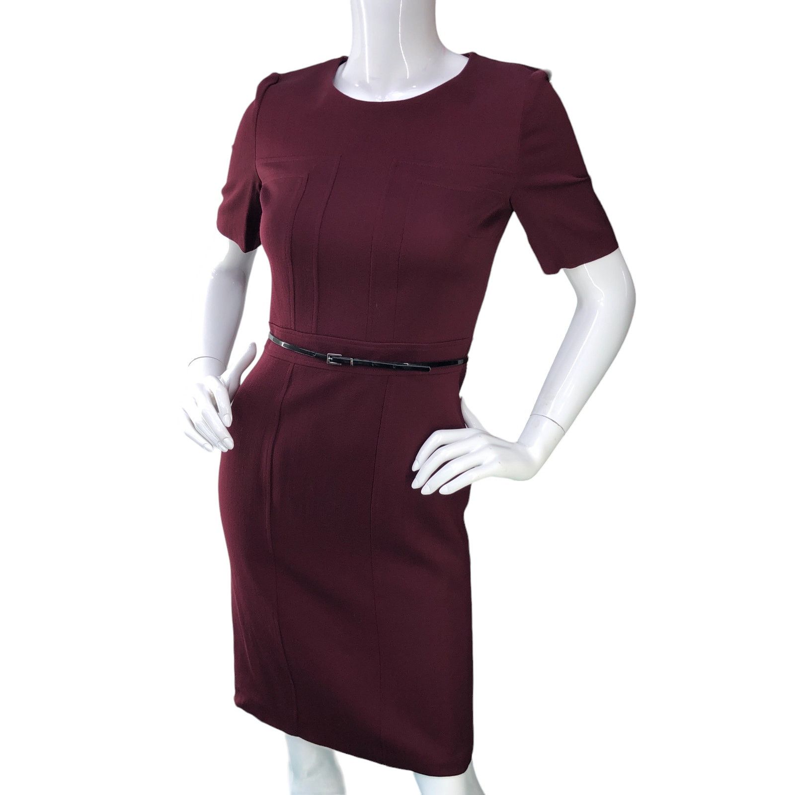 HUGO BOSS Size 2 Dress Davisa Sheath Belted Crew Neck