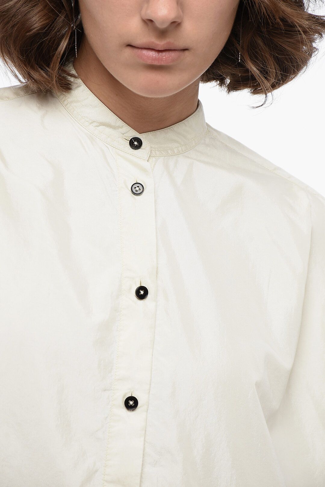 Jil Sander og1mm1225 Mandarin Collar Silk Blend Shirt in White Size S / US 4 / IT 40 - 3 Thumbnail
