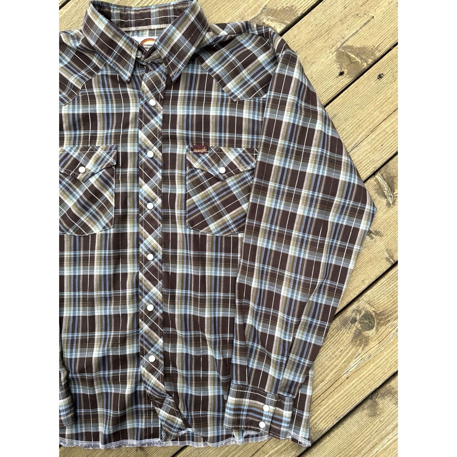 Wrangler VINTAGE Wrangler Western Shirt USA Made XL Plaid 70s Pearl Snap Mens Size US XL / EU 56 / 4 - 3 Thumbnail