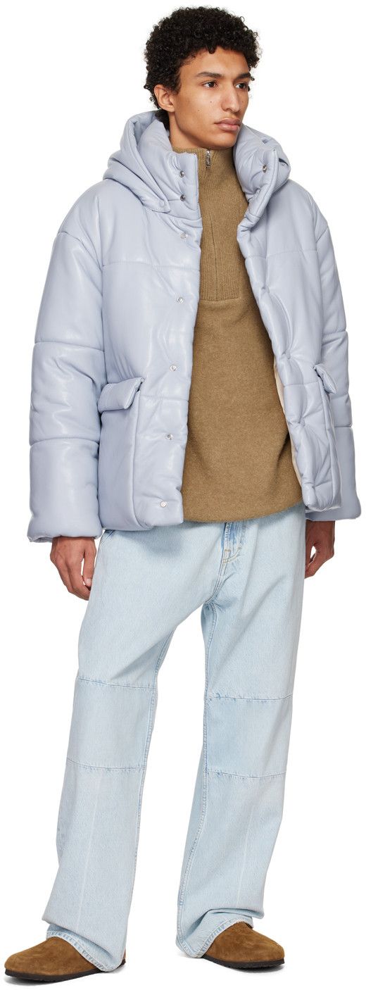 Nanushka Dusty Blue Vegan Leather Hooded Puffer Jacket Size US S / EU 44-46 / 1 - 4 Thumbnail